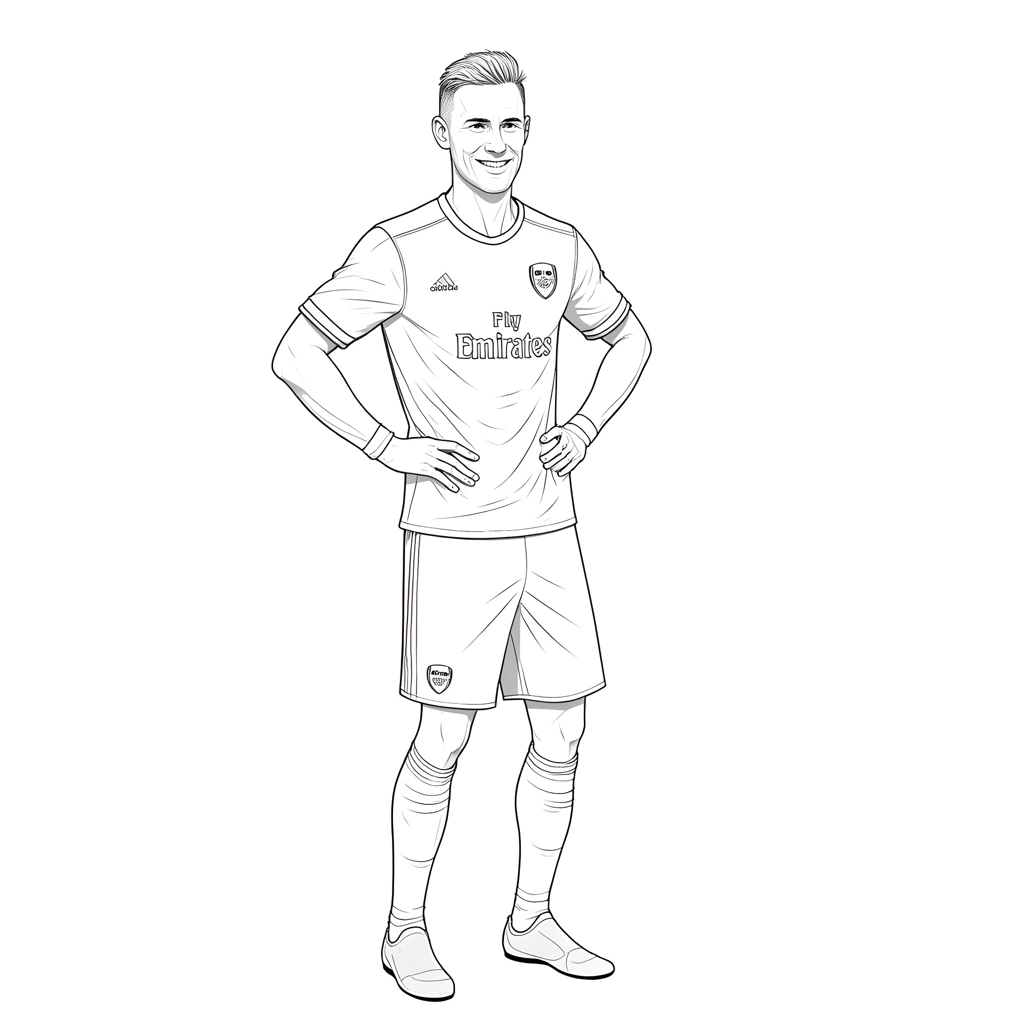 Benjamin Šeško playing soccer in uniform Coloring Page (free black-and-white line drawing printable PDF for all, from beginners to advanced learners, including children, teens, adults, and seniors)