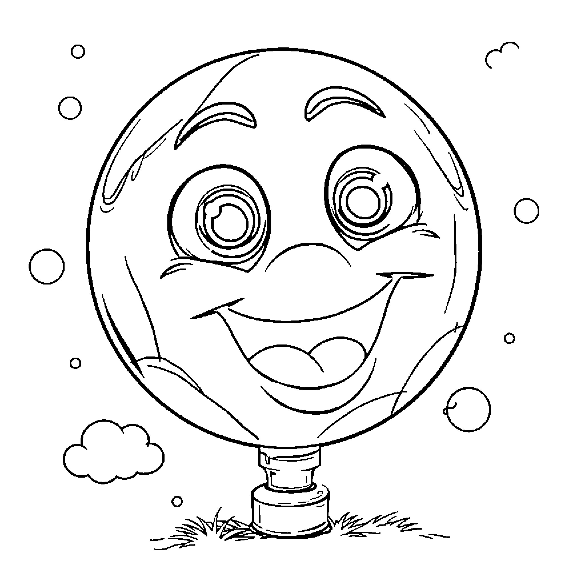 Globo Happy Character Smiling in Cartoon Style Coloring Page (free black-and-white line drawing printable PDF for all, from beginners to advanced learners, including children, teens, adults, and seniors)