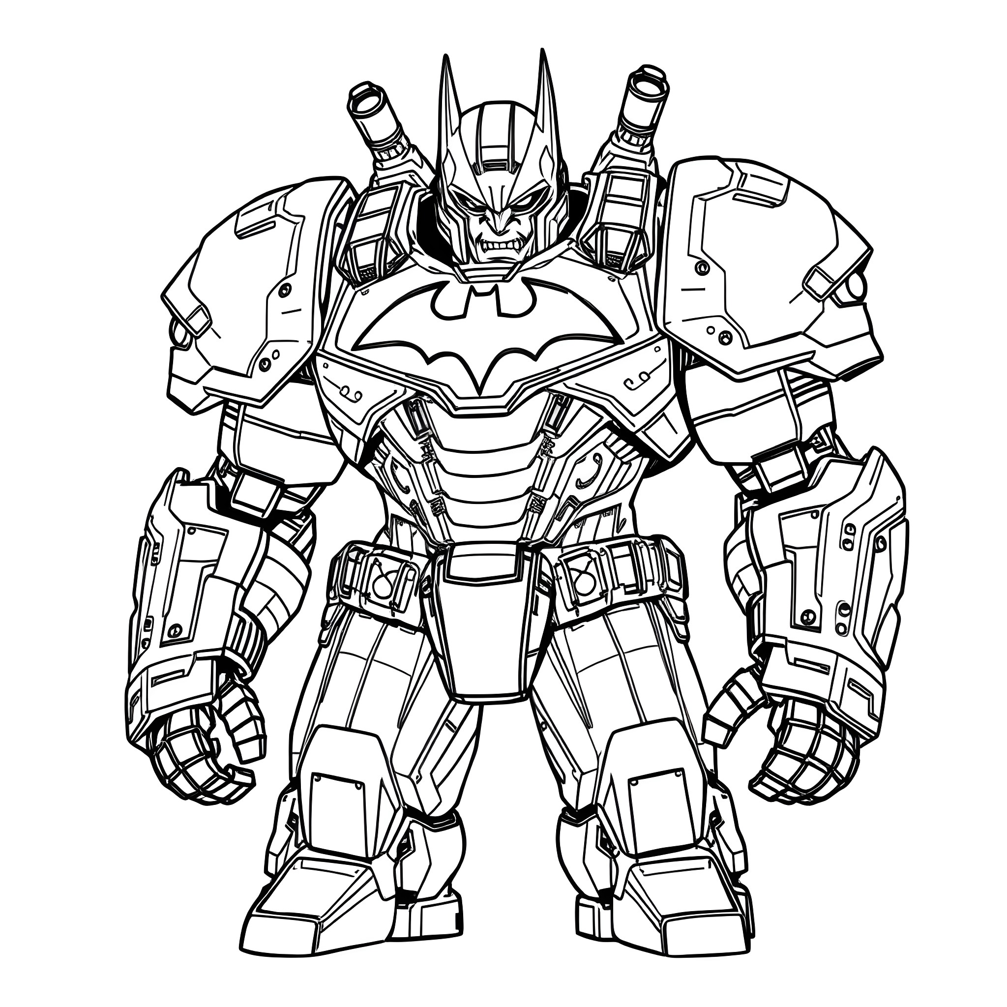 Ironman-like heroic mech warrior in action pose Coloring Page (free black-and-white line drawing printable PDF for all, from beginners to advanced learners, including children, teens, adults, and seniors)