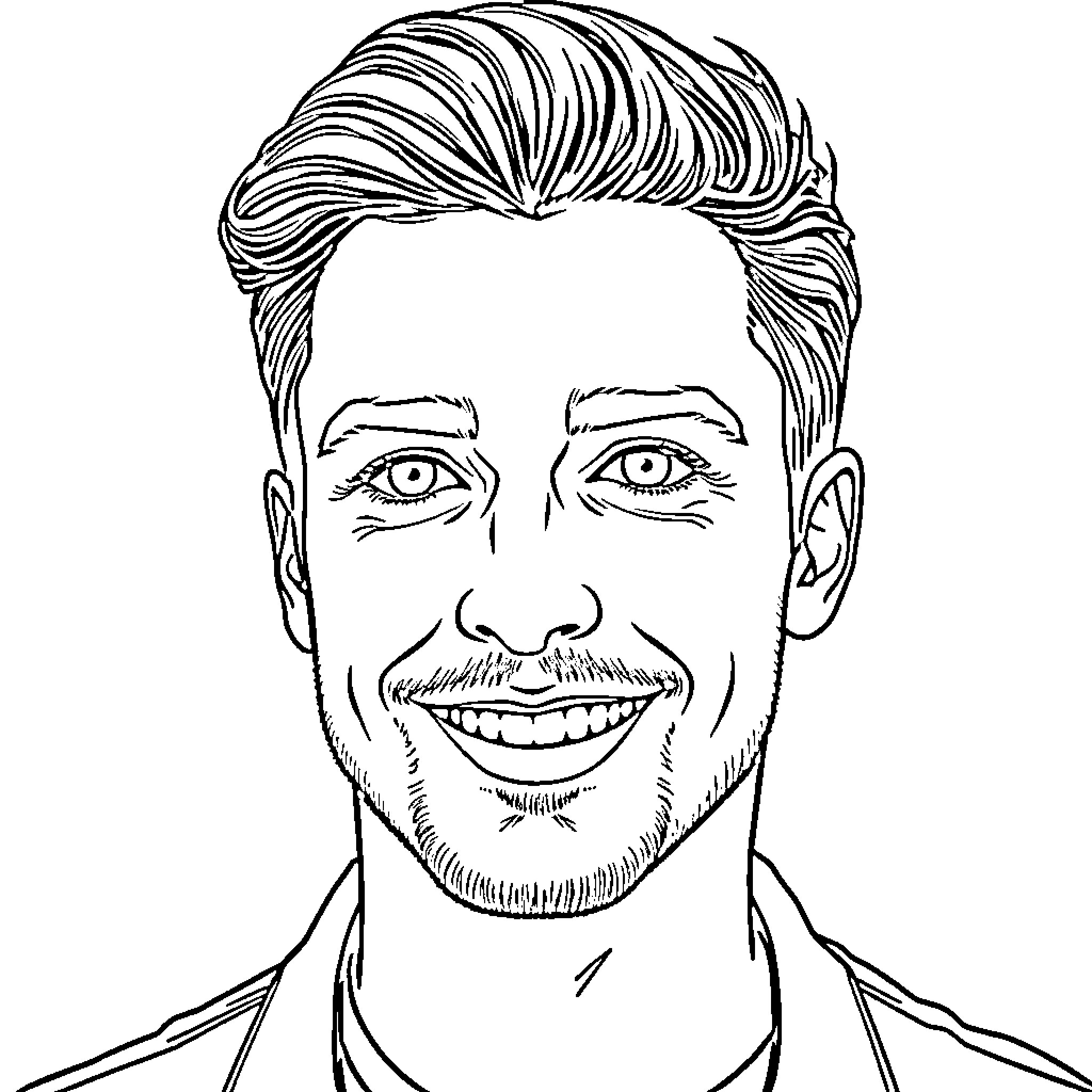 Boyfriend smiling joyfully with styled hair Coloring Page (free black-and-white line drawing printable PDF for all, from beginners to advanced learners, including children, teens, adults, and seniors)