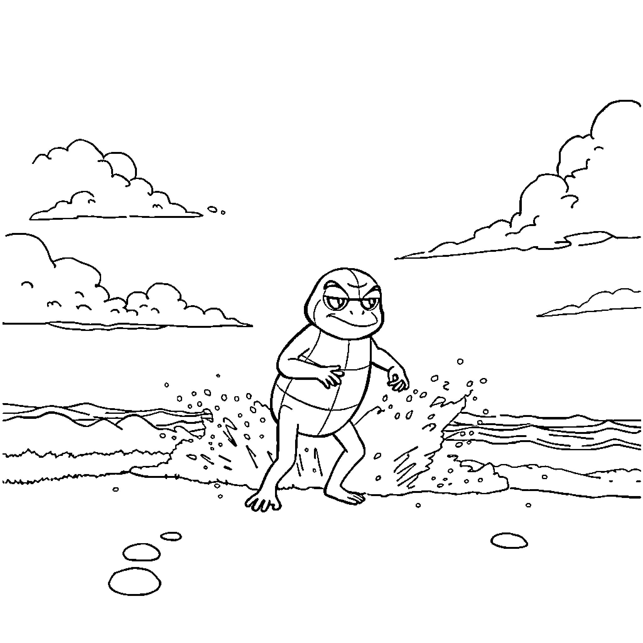 Paw Patrol character on a beach adventure Coloring Page (free black-and-white line drawing printable PDF for all, from beginners to advanced learners, including children, teens, adults, and seniors)