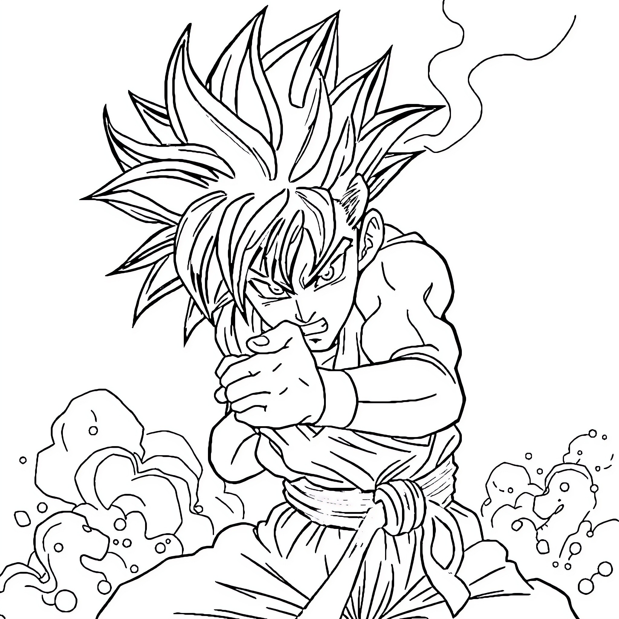 Sangoku Warrior's Fierce Battle Stance Coloring Page (free black-and-white line drawing printable PDF for all, from beginners to advanced learners, including children, teens, adults, and seniors)