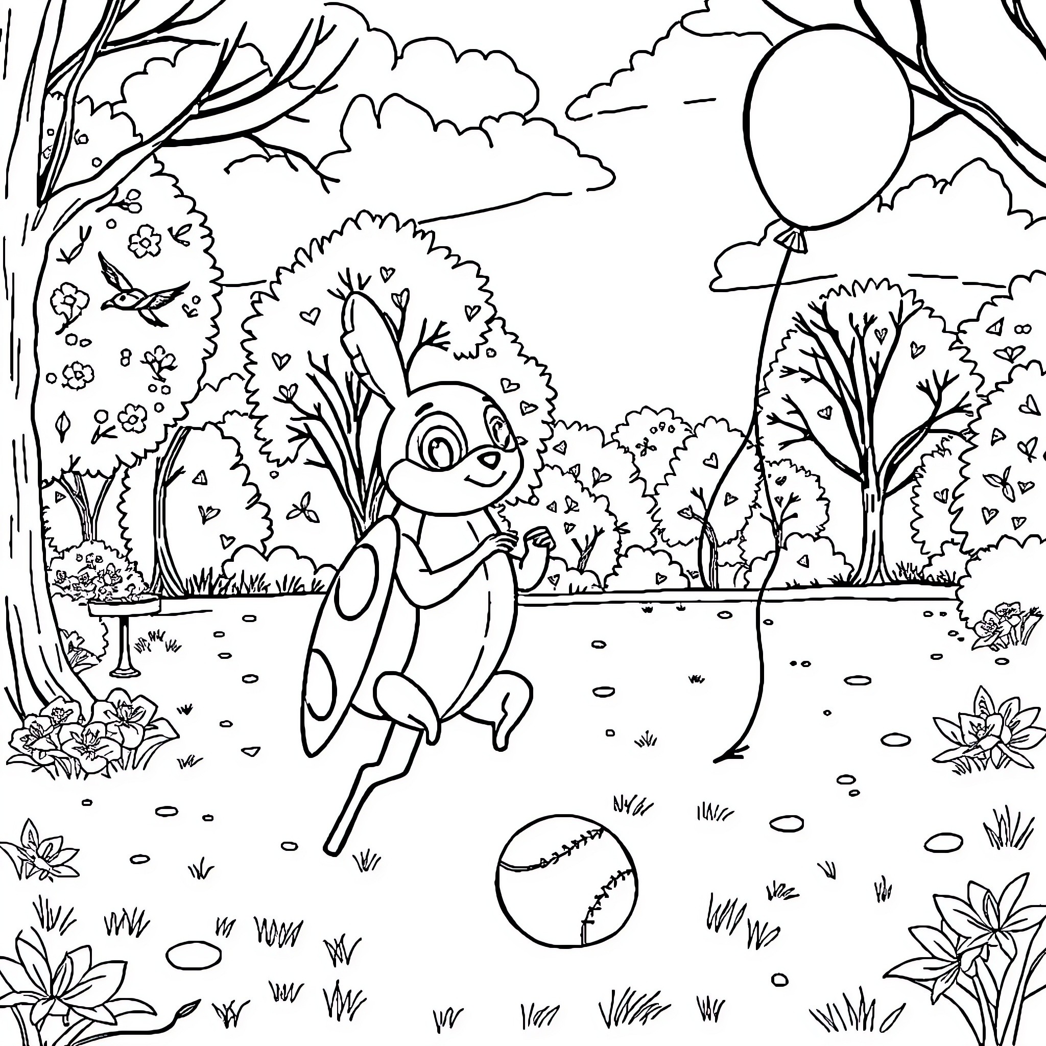 Pat Patrouille in a Magical Forest Adventure Coloring Page (free black-and-white line drawing printable PDF for all, from beginners to advanced learners, including children, teens, adults, and seniors)