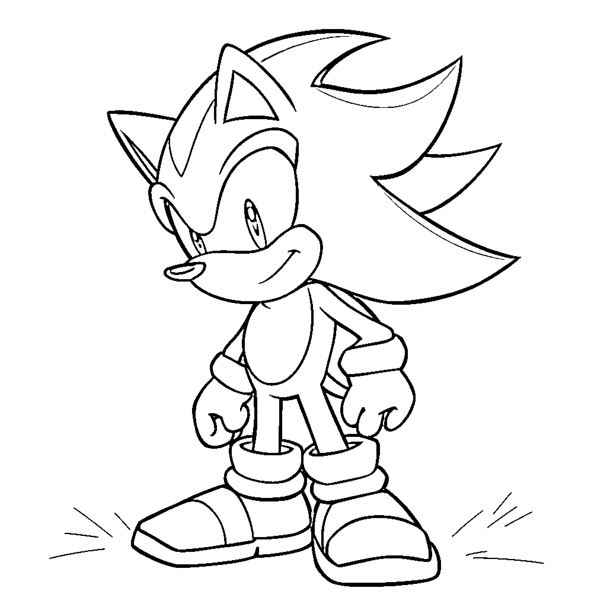 Shadow of a Heroic Sonic Figure Coloring Page (free black-and-white line drawing printable PDF for all, from beginners to advanced learners, including children, teens, adults, and seniors)