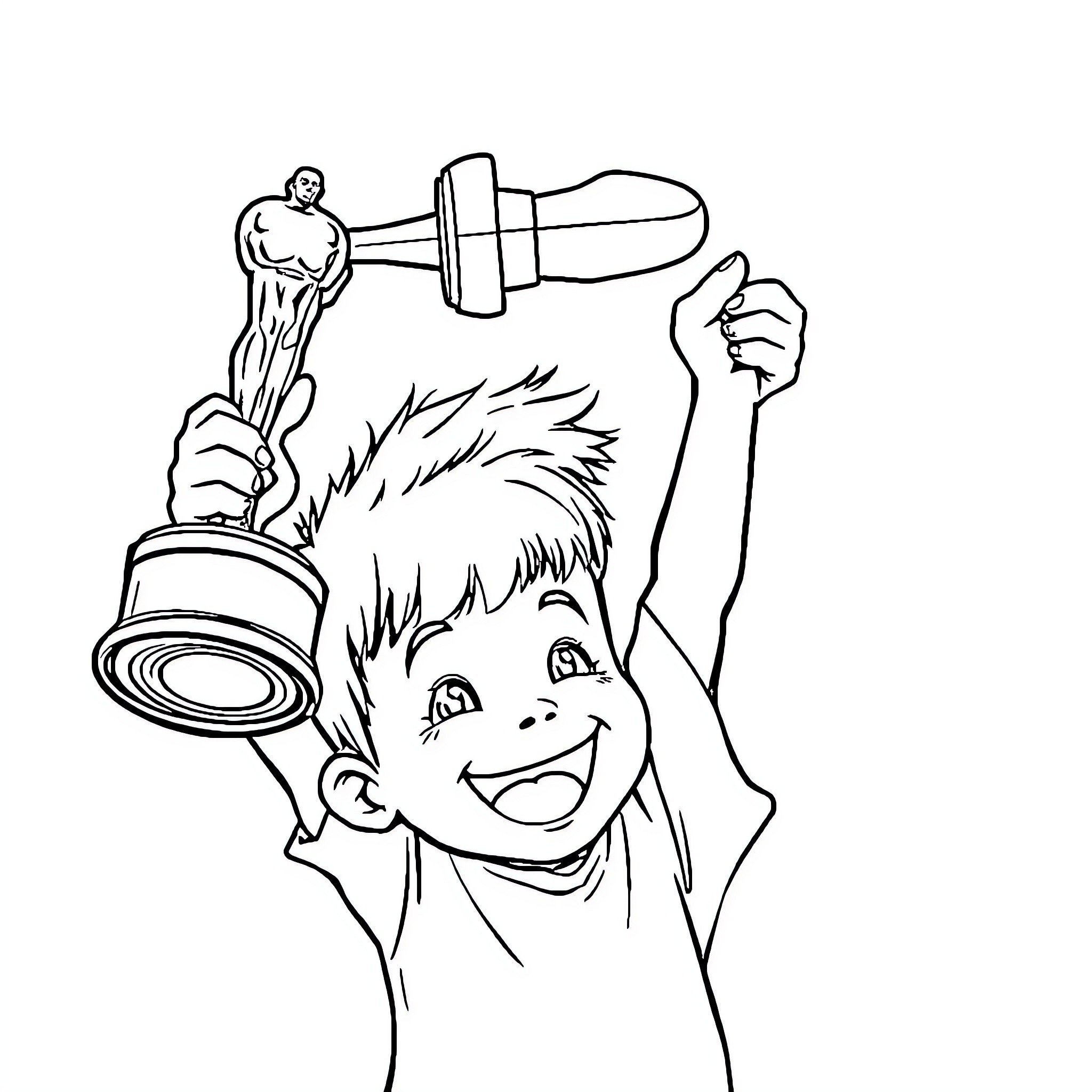 Boy happily washing his hair with shampoo Coloring Page (free black-and-white line drawing printable PDF for all, from beginners to advanced learners, including children, teens, adults, and seniors)