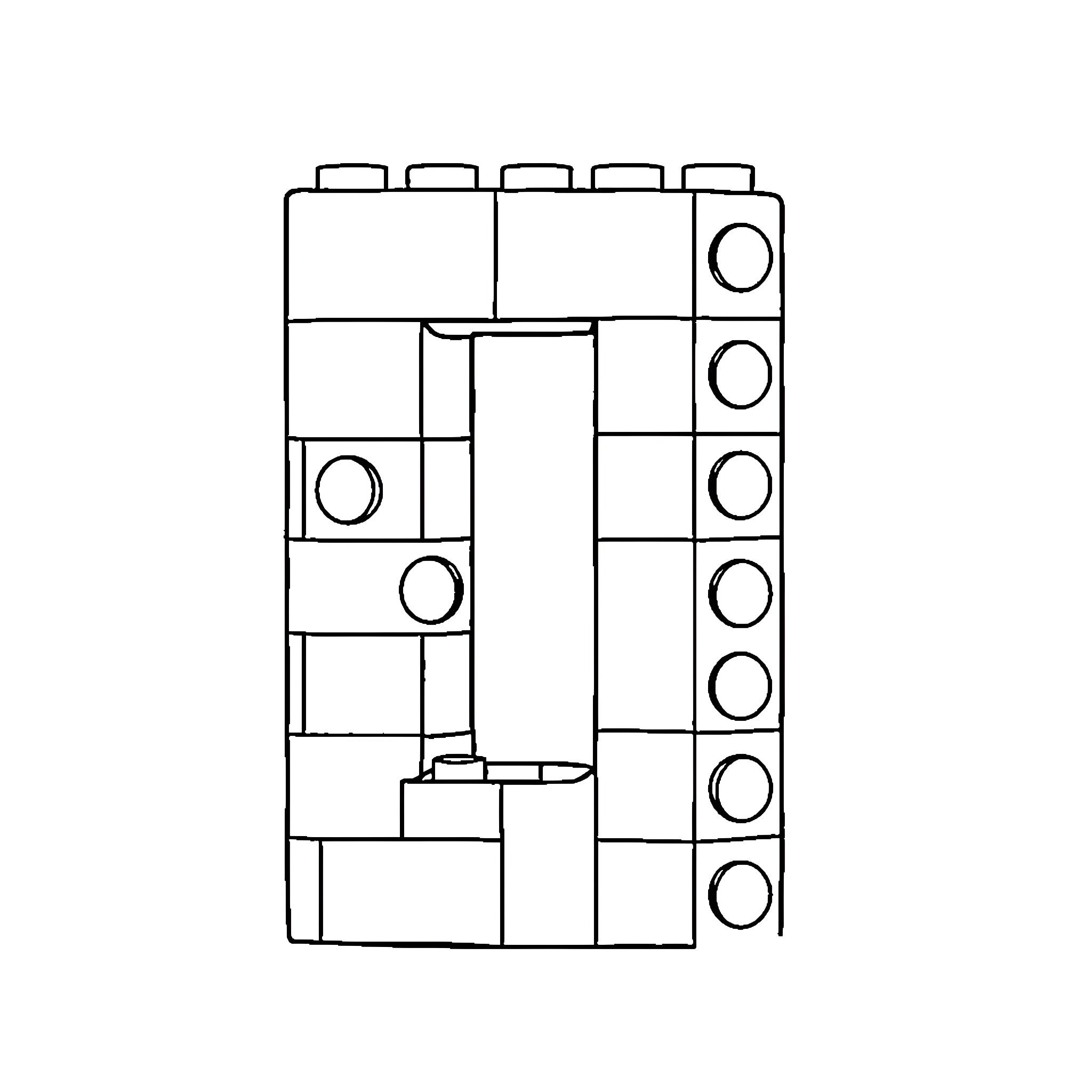 Letter D Shaped Building Blocks Coloring Page (free black-and-white line drawing printable PDF for all, from beginners to advanced learners, including children, teens, adults, and seniors)