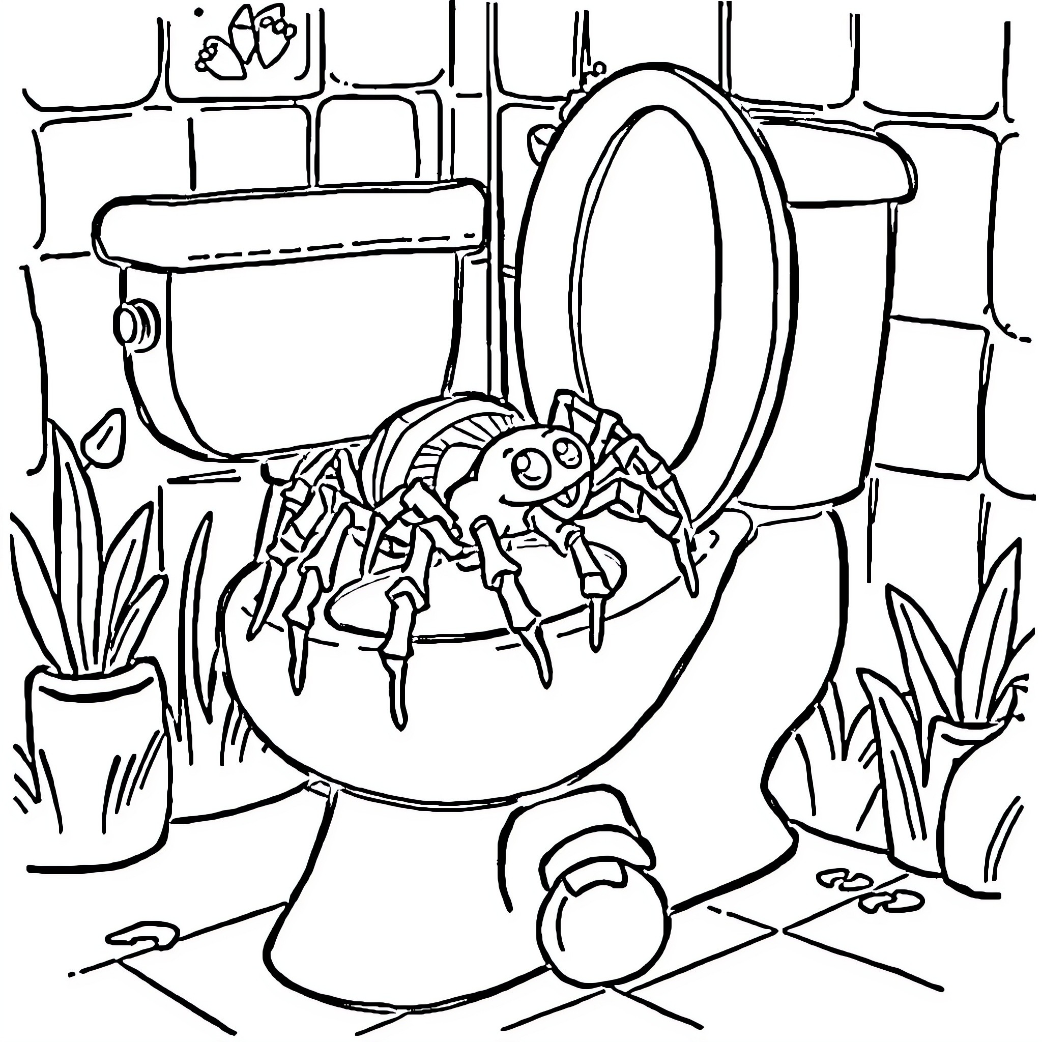 Skibidi Toilet Hijinks with Playful Critters Coloring Page (free black-and-white line drawing printable PDF for all, from beginners to advanced learners, including children, teens, adults, and seniors)