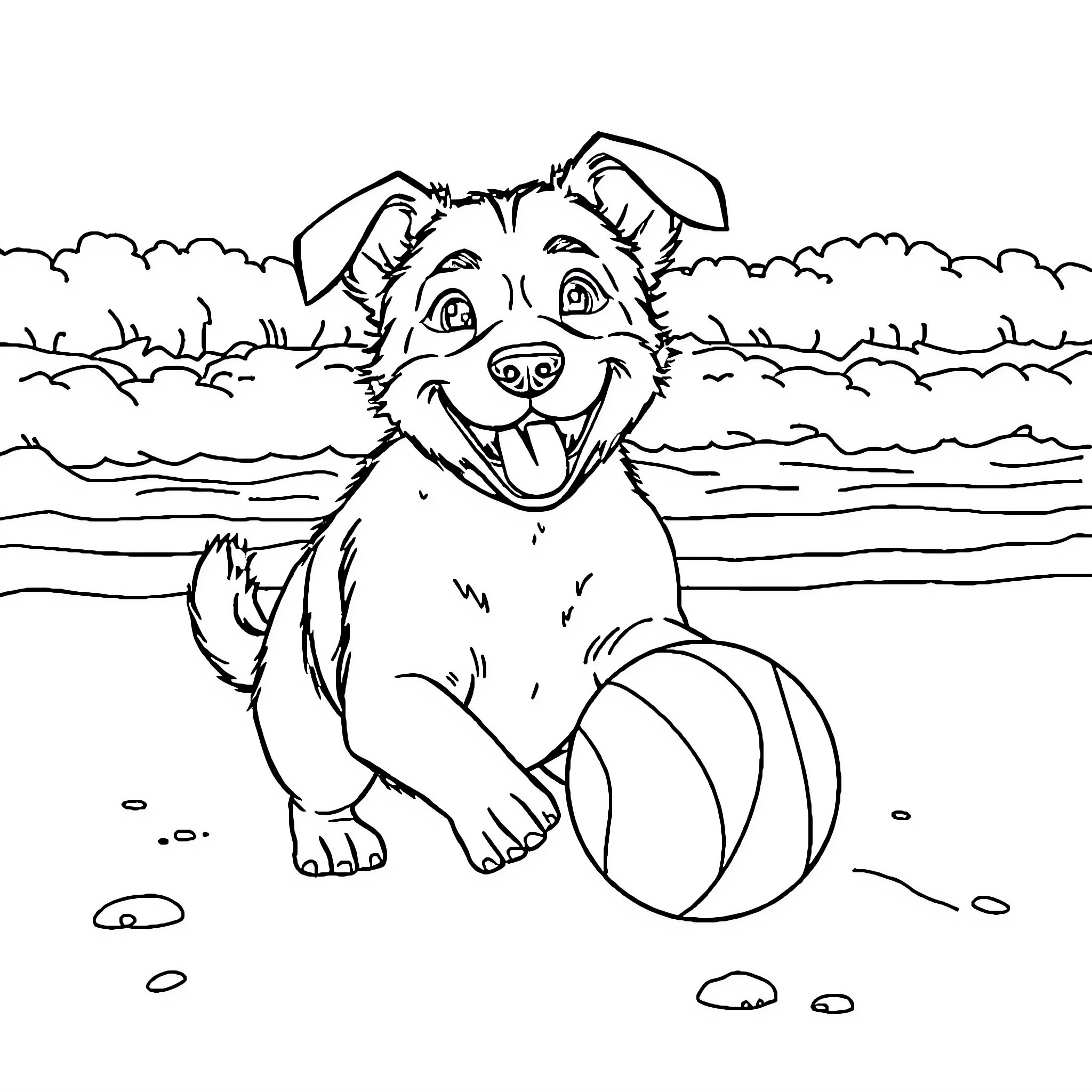 Catdog enjoying the outdoors with a ball Coloring Page (free black-and-white line drawing printable PDF for all, from beginners to advanced learners, including children, teens, adults, and seniors)