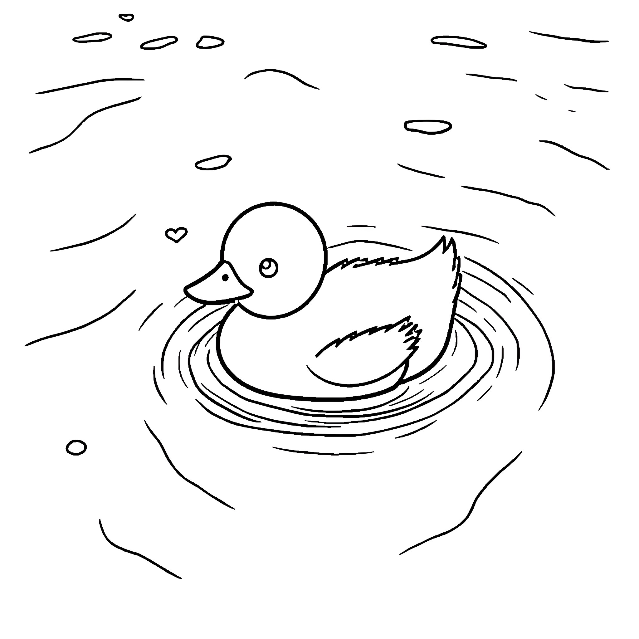 Duck swimming gracefully in the water Coloring Page (free black-and-white line drawing printable PDF for all, from beginners to advanced learners, including children, teens, adults, and seniors)