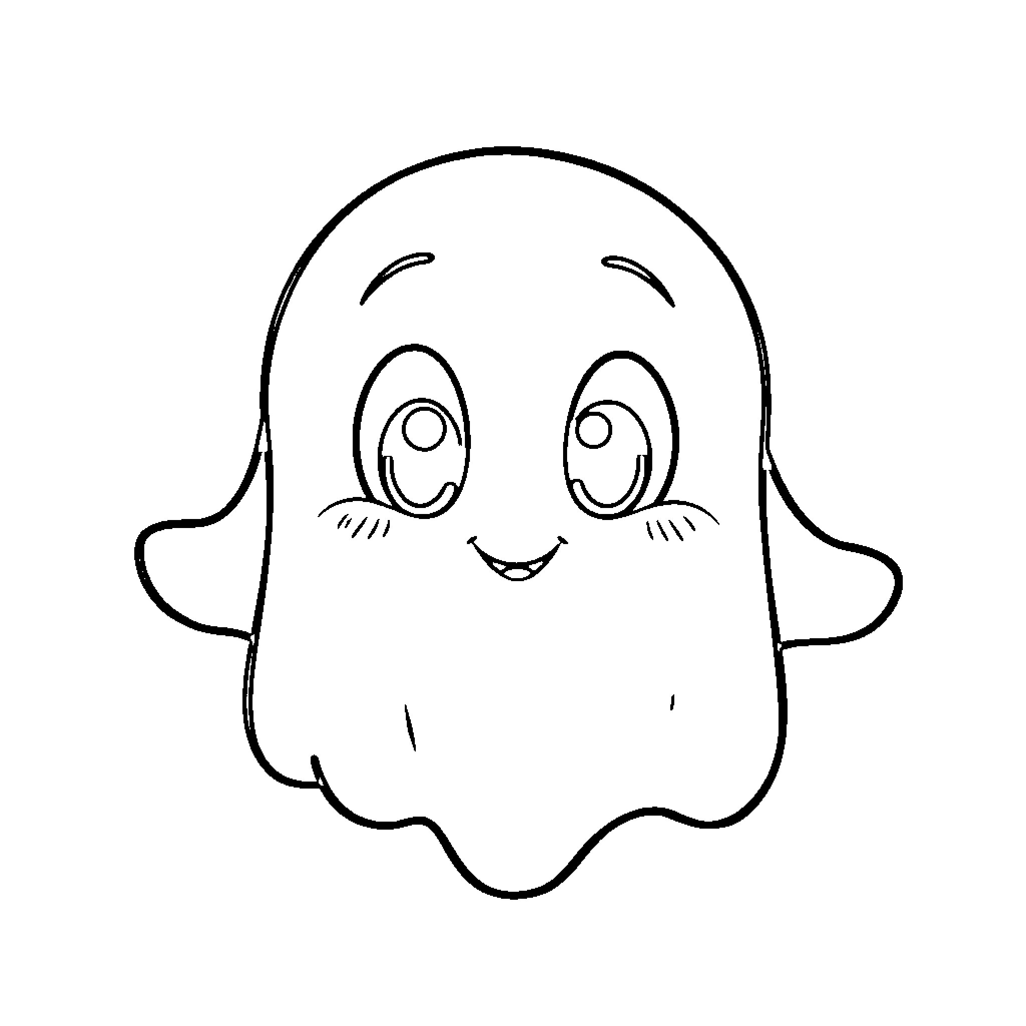 Ghost with Cheerful Expression Coloring Page (free black-and-white line drawing printable PDF for all, from beginners to advanced learners, including children, teens, adults, and seniors)