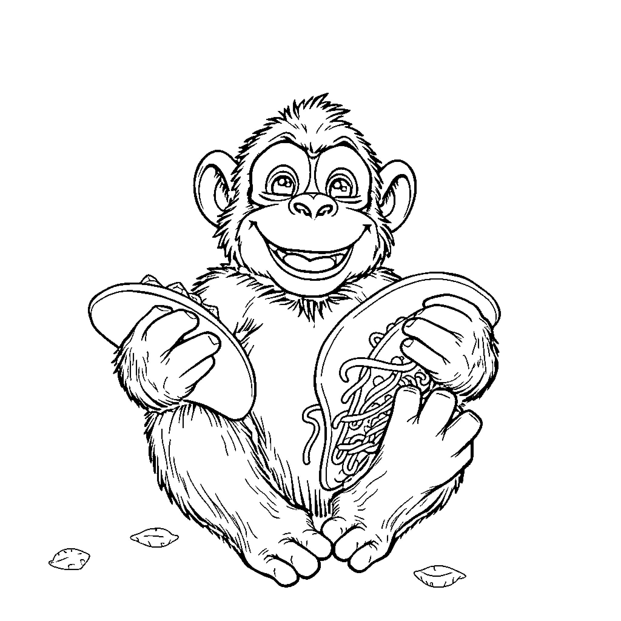 Monkey enjoying a tasty snack Coloring Page (free black-and-white line drawing printable PDF for all, from beginners to advanced learners, including children, teens, adults, and seniors)