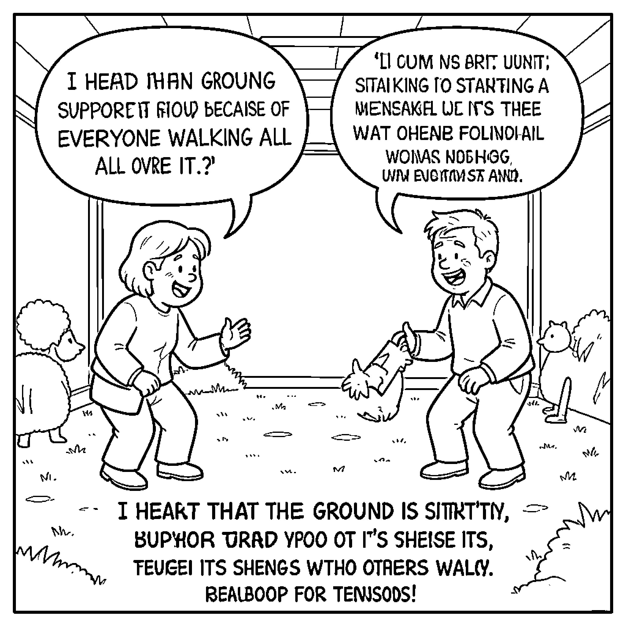 Ground Conversations: Walking Trails and Social Behavior Coloring Page (free black-and-white line drawing printable PDF for all, from beginners to advanced learners, including children, teens, adults, and seniors)