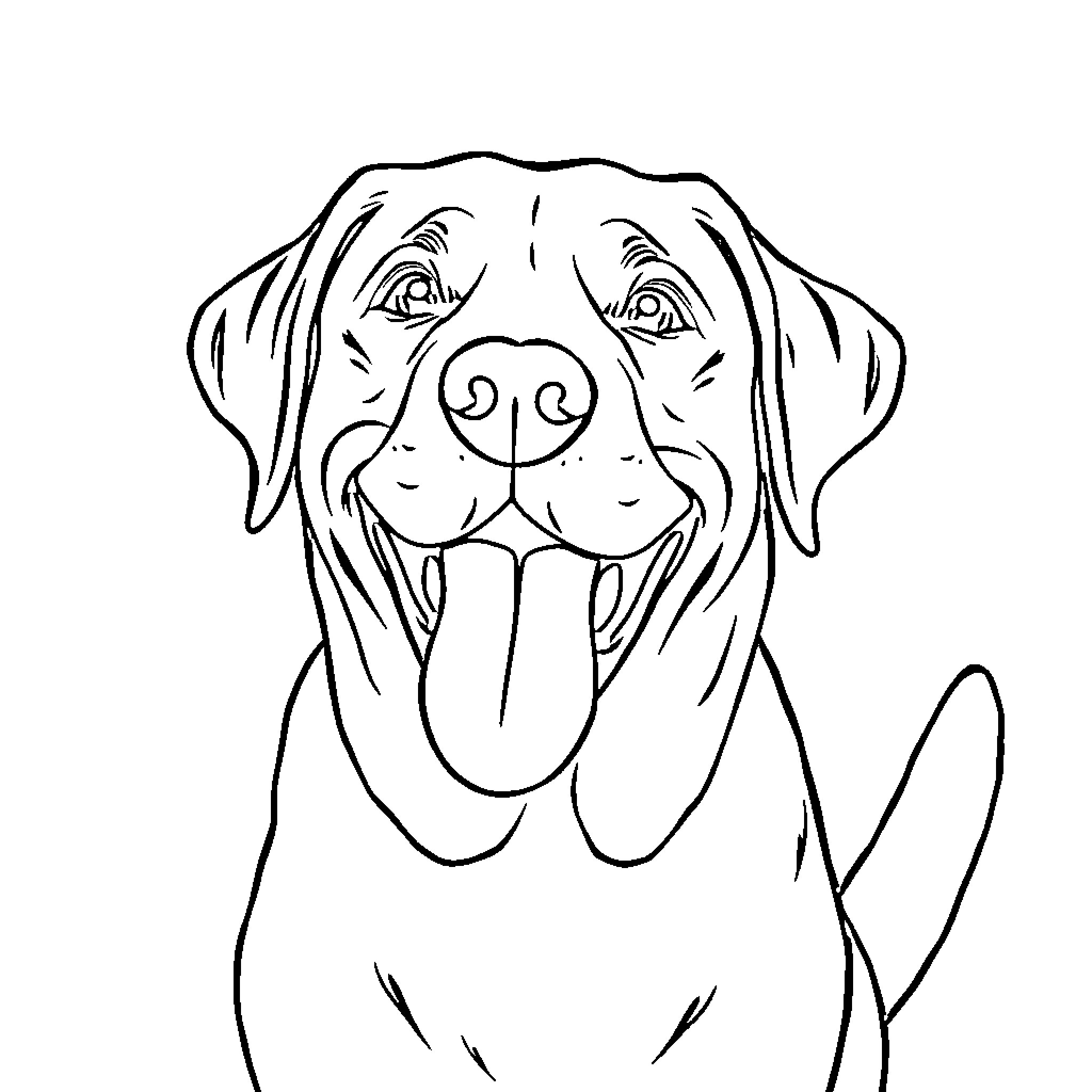Labrador dog's cheerful expression Coloring Page (free black-and-white line drawing printable PDF for all, from beginners to advanced learners, including children, teens, adults, and seniors)