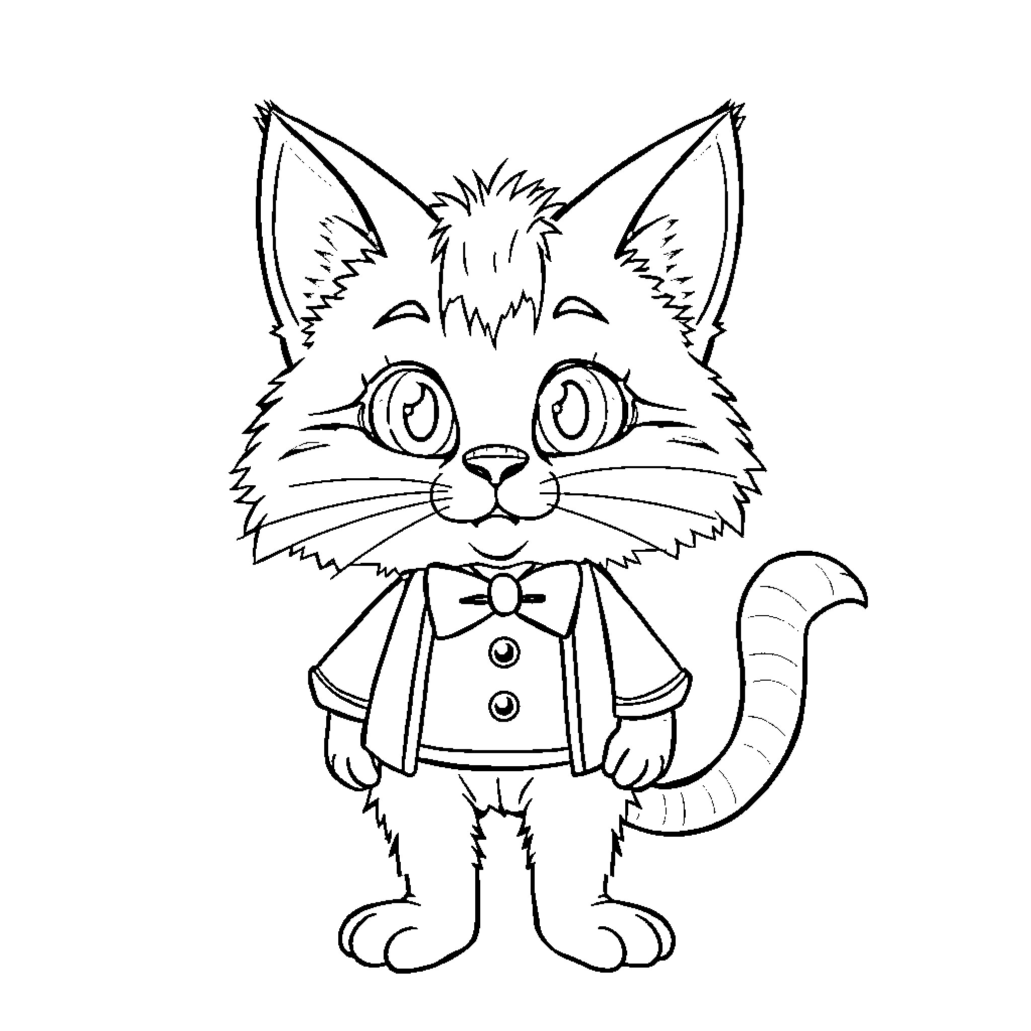 Mr T Dressed Up as Cute Kitten with Bow Tie Coloring Page (free black-and-white line drawing printable PDF for all, from beginners to advanced learners, including children, teens, adults, and seniors)
