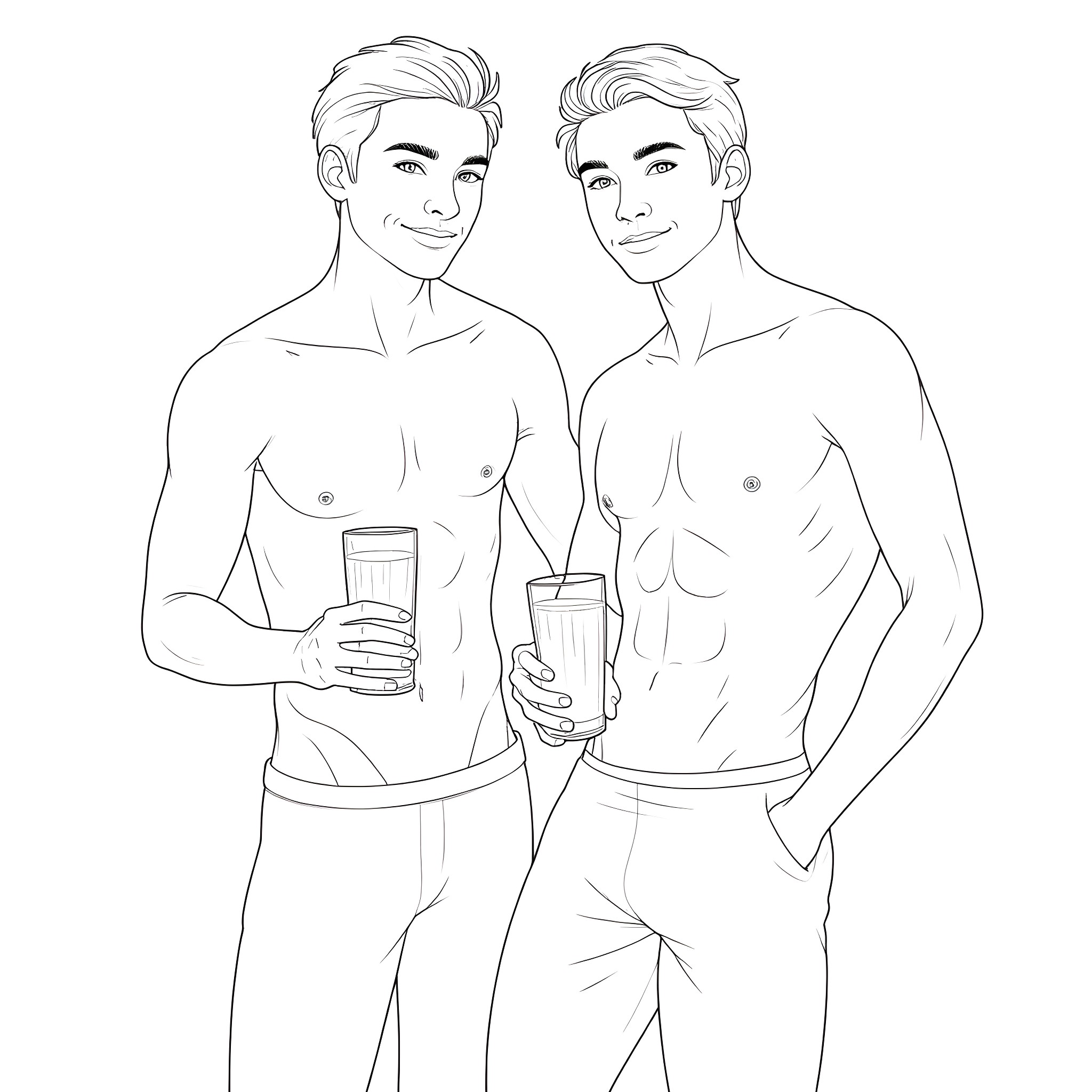 Students enjoying drinks during break Coloring Page (free black-and-white line drawing printable PDF for all, from beginners to advanced learners, including children, teens, adults, and seniors)