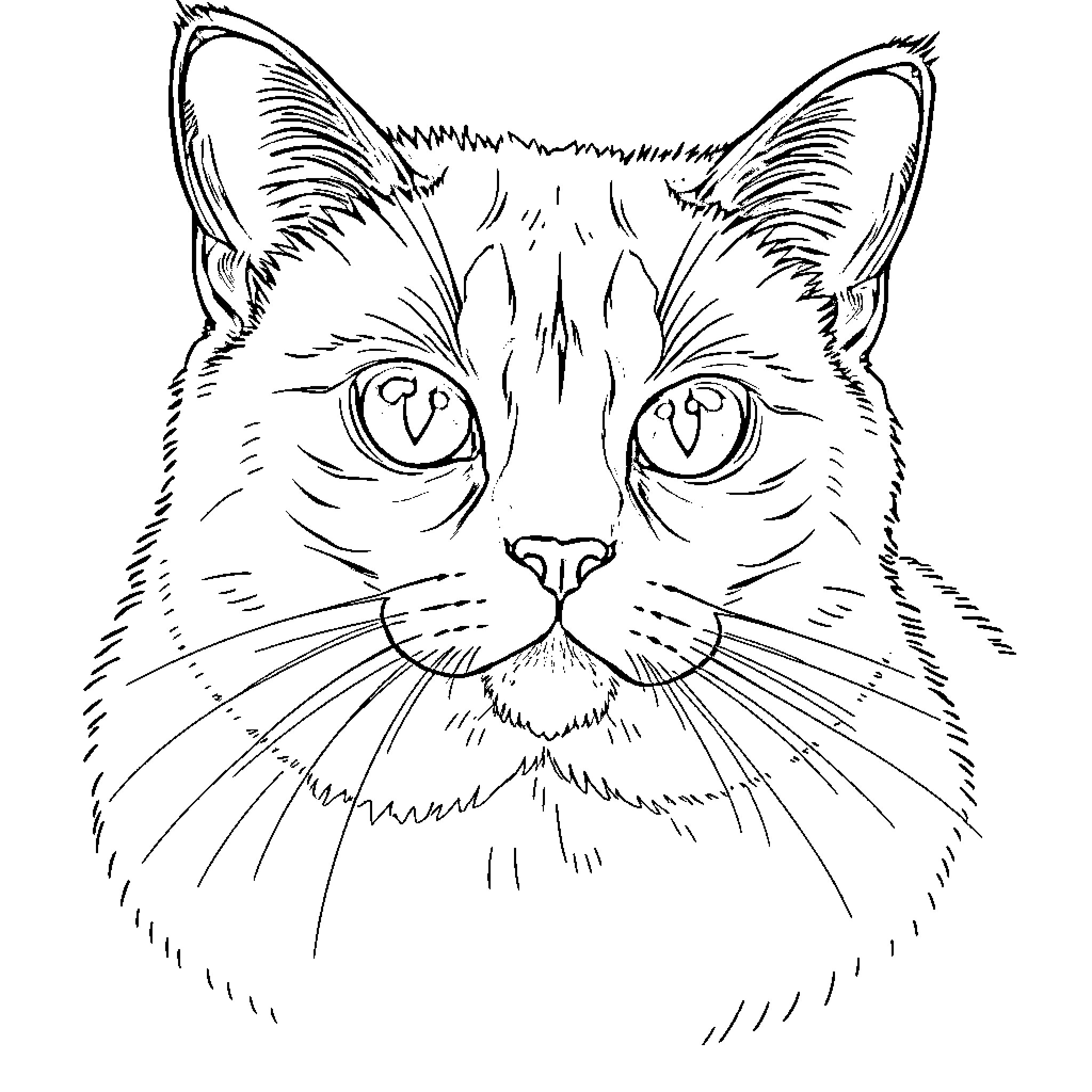 Siamese Cat Staring Intently Coloring Page (free black-and-white line drawing printable PDF for all, from beginners to advanced learners, including children, teens, adults, and seniors)