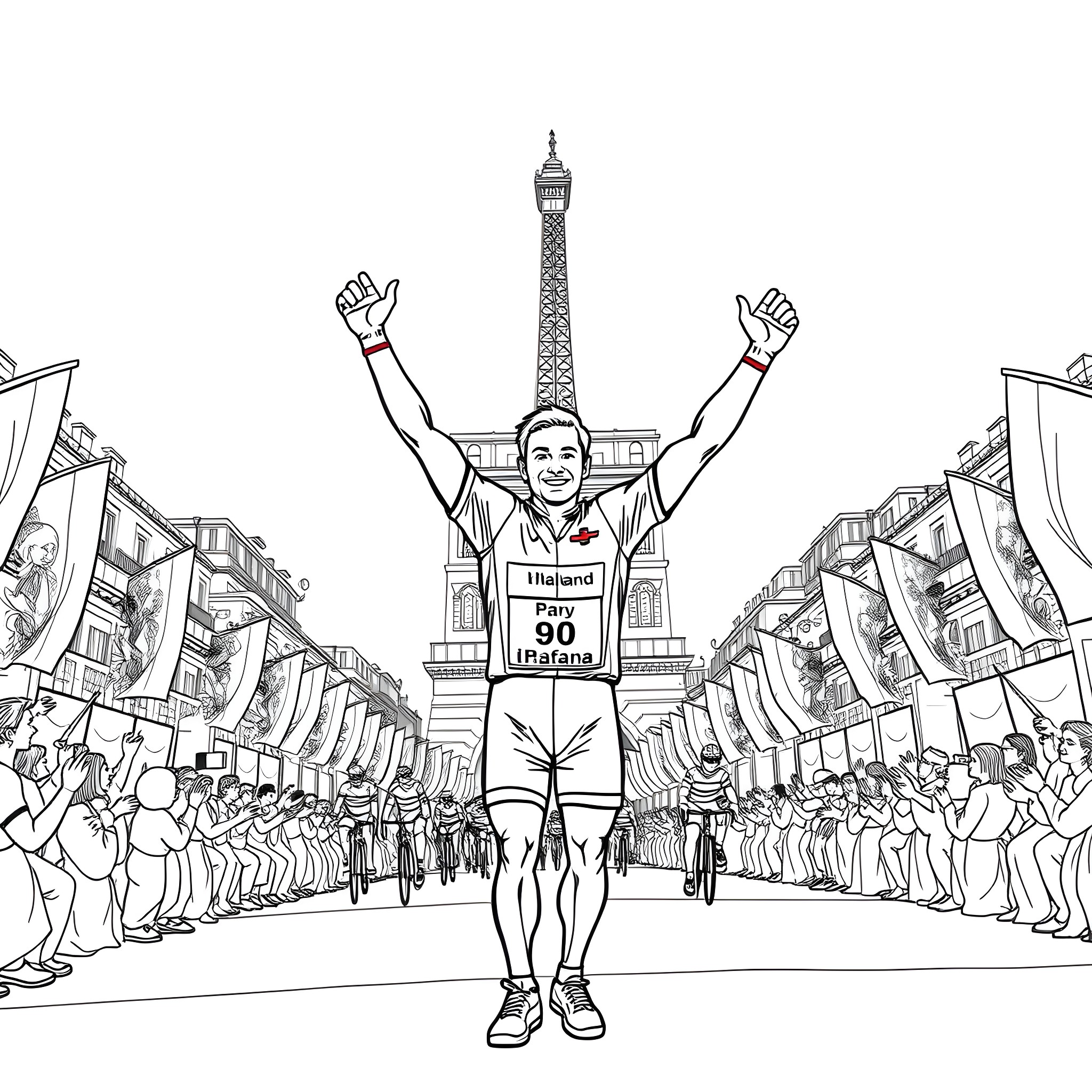 Erling Haaland celebrates victory in Paris Coloring Page (free black-and-white line drawing printable PDF for all, from beginners to advanced learners, including children, teens, adults, and seniors)