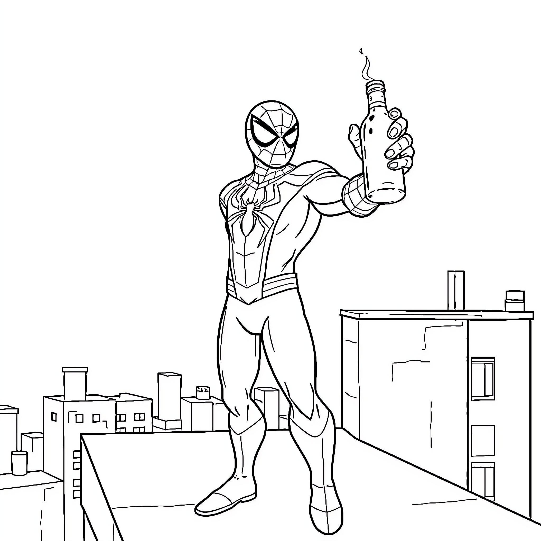 Spider-Man Saving the City with His Web-Slinging Skills Coloring Page (free black-and-white line drawing printable PDF for all, from beginners to advanced learners, including children, teens, adults, and seniors)