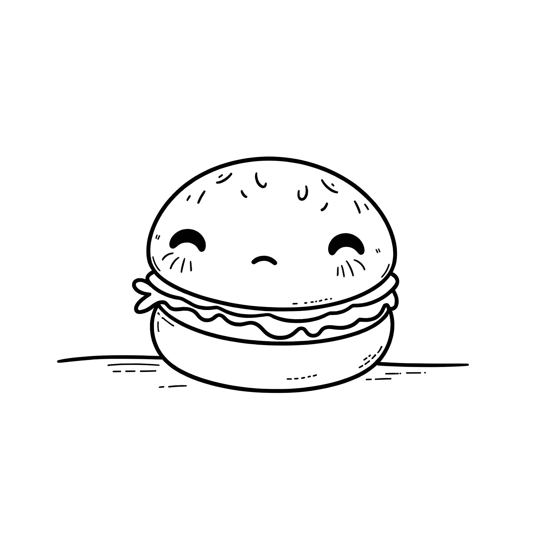 Cheeseburger enjoying life in a cozy bowl Coloring Page (free black-and-white line drawing printable PDF for all, from beginners to advanced learners, including children, teens, adults, and seniors)