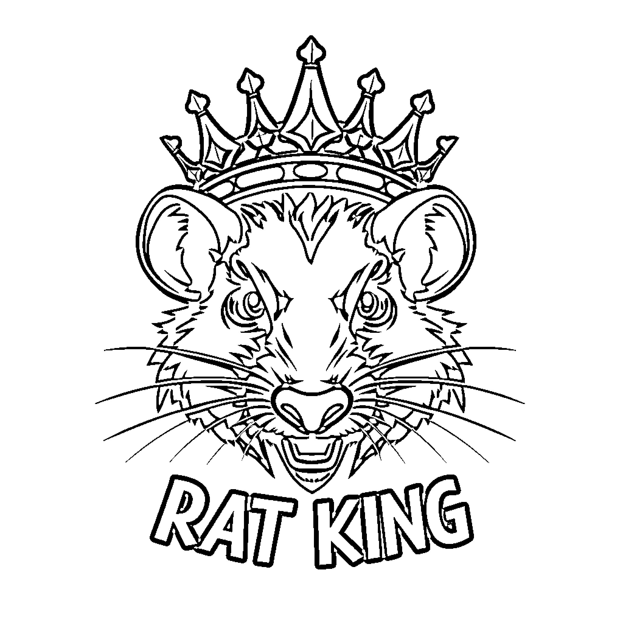 Rat King wearing a crown Coloring Page (free black-and-white line drawing printable PDF for all, from beginners to advanced learners, including children, teens, adults, and seniors)