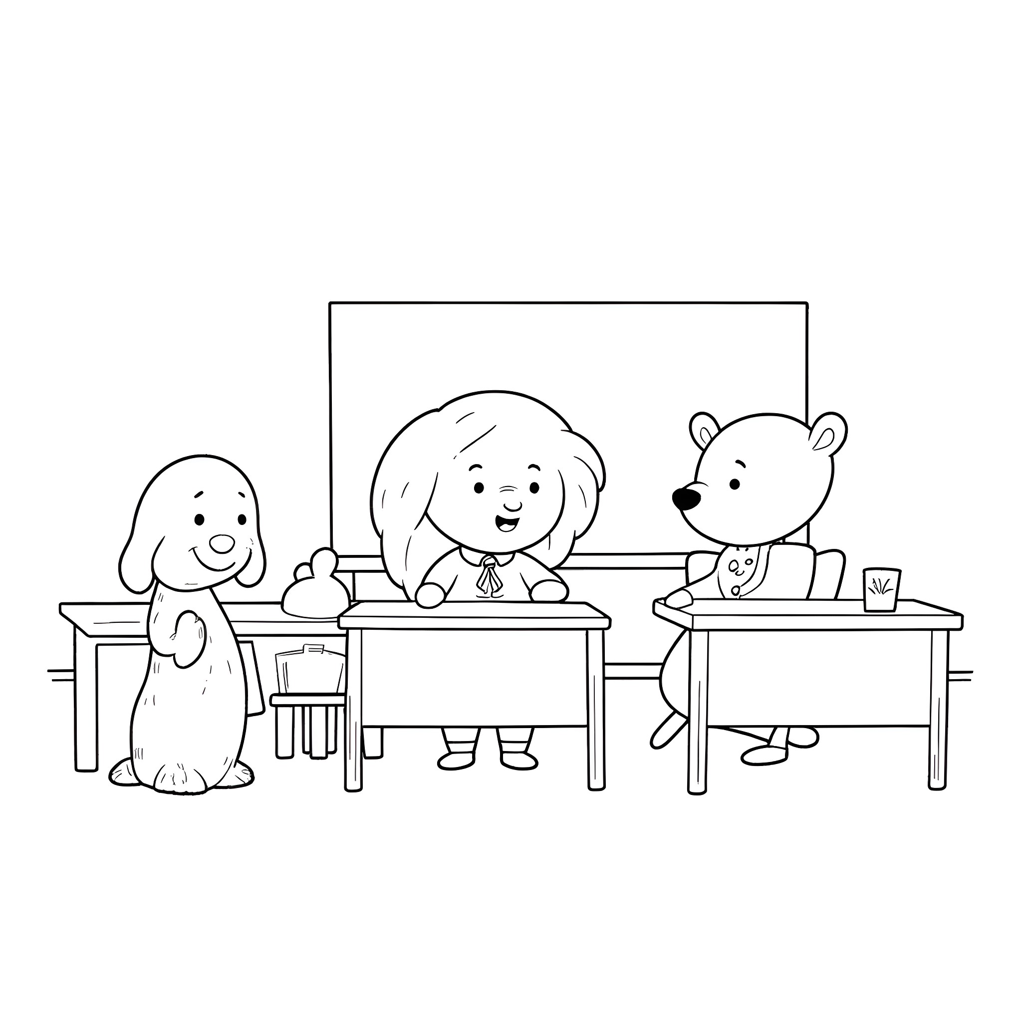 Labubu's classroom adventure Coloring Page (free black-and-white line drawing printable PDF for all, from beginners to advanced learners, including children, teens, adults, and seniors)