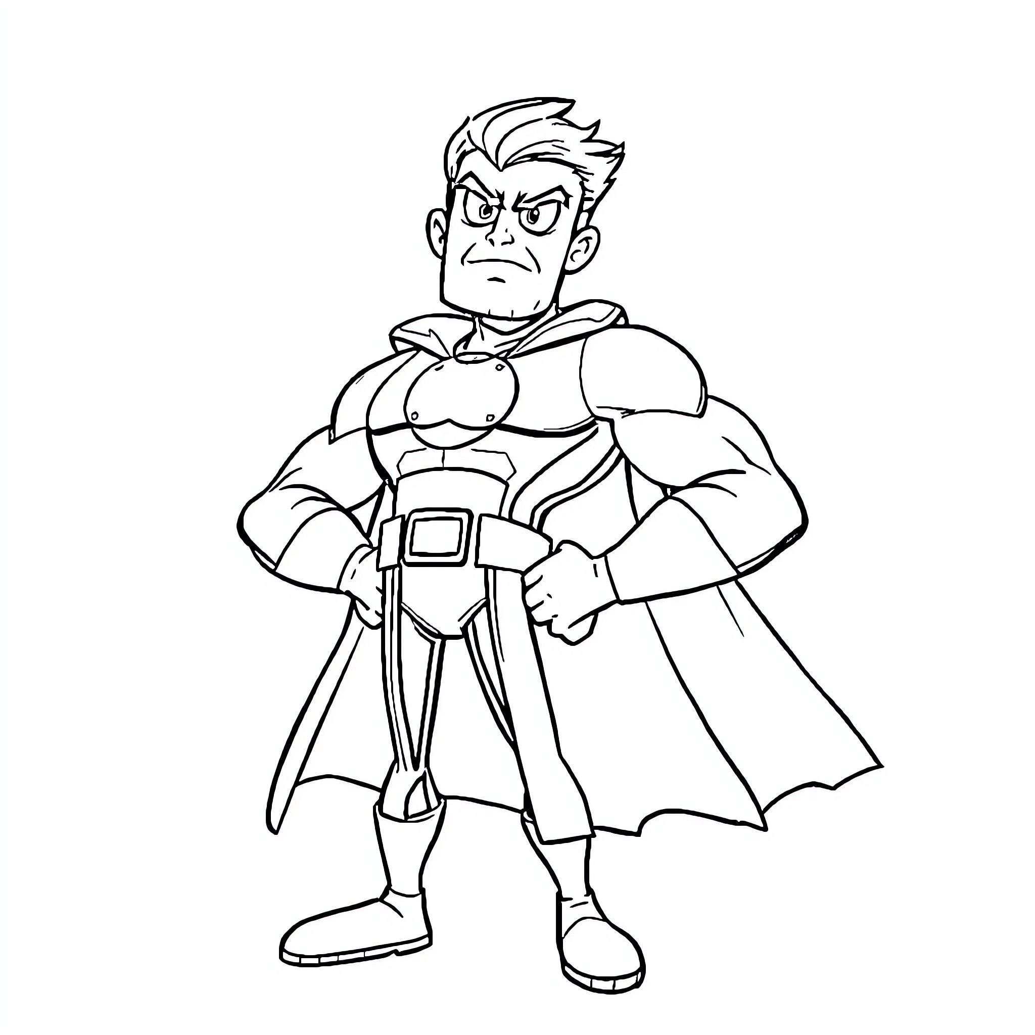 Souderman in heroic action pose Coloring Page (free black-and-white line drawing printable PDF for all, from beginners to advanced learners, including children, teens, adults, and seniors)