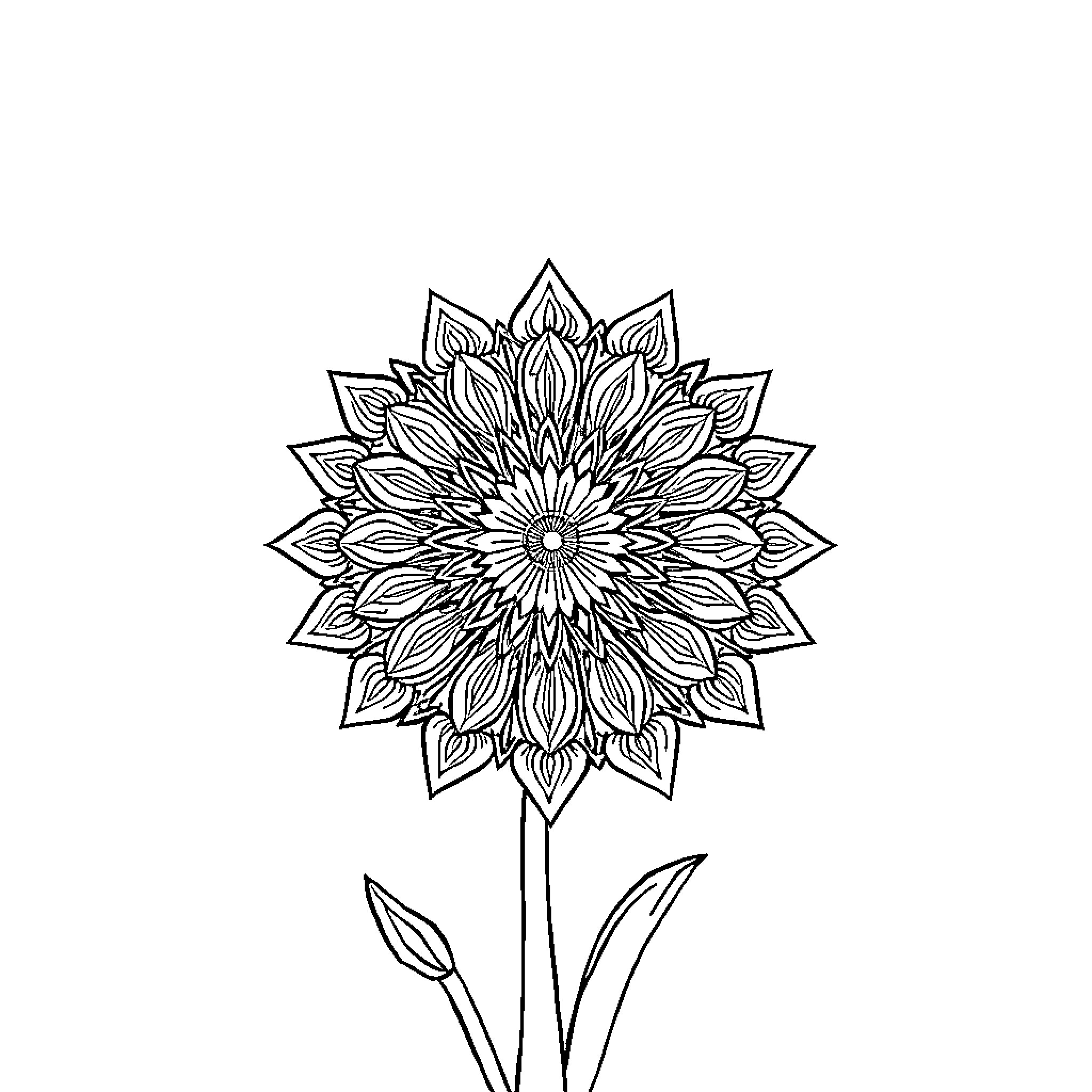 صورة زهرة منمقة بزخارف نباتية Coloring Page (free black-and-white line drawing printable PDF for all, from beginners to advanced learners, including children, teens, adults, and seniors)