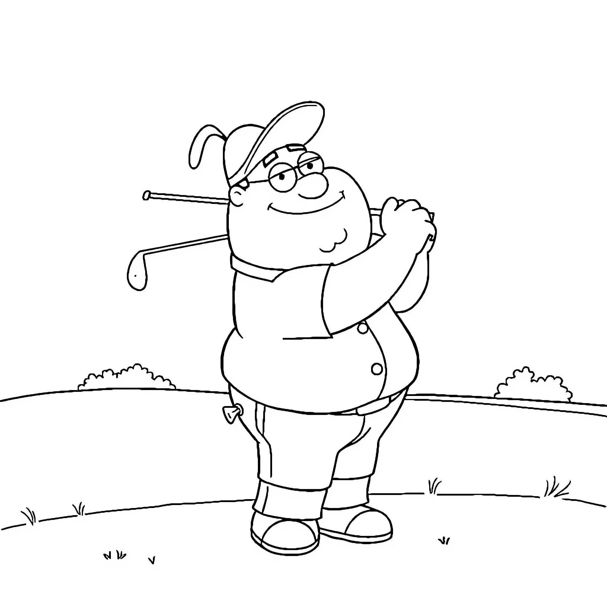 Peter Griffin enjoying a day outdoors Coloring Page (free black-and-white line drawing printable PDF for all, from beginners to advanced learners, including children, teens, adults, and seniors)