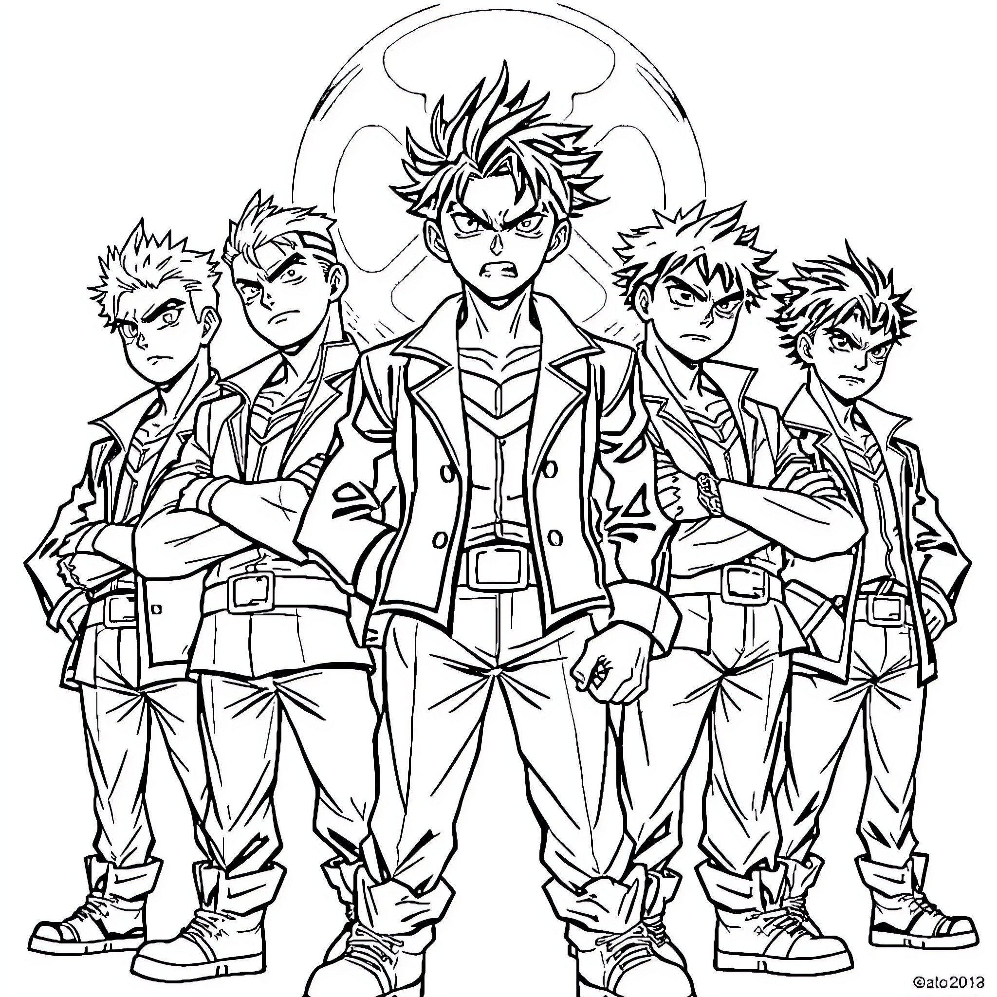 Zodiac warriors in fierce battle stance Coloring Page (free black-and-white line drawing printable PDF for all, from beginners to advanced learners, including children, teens, adults, and seniors)