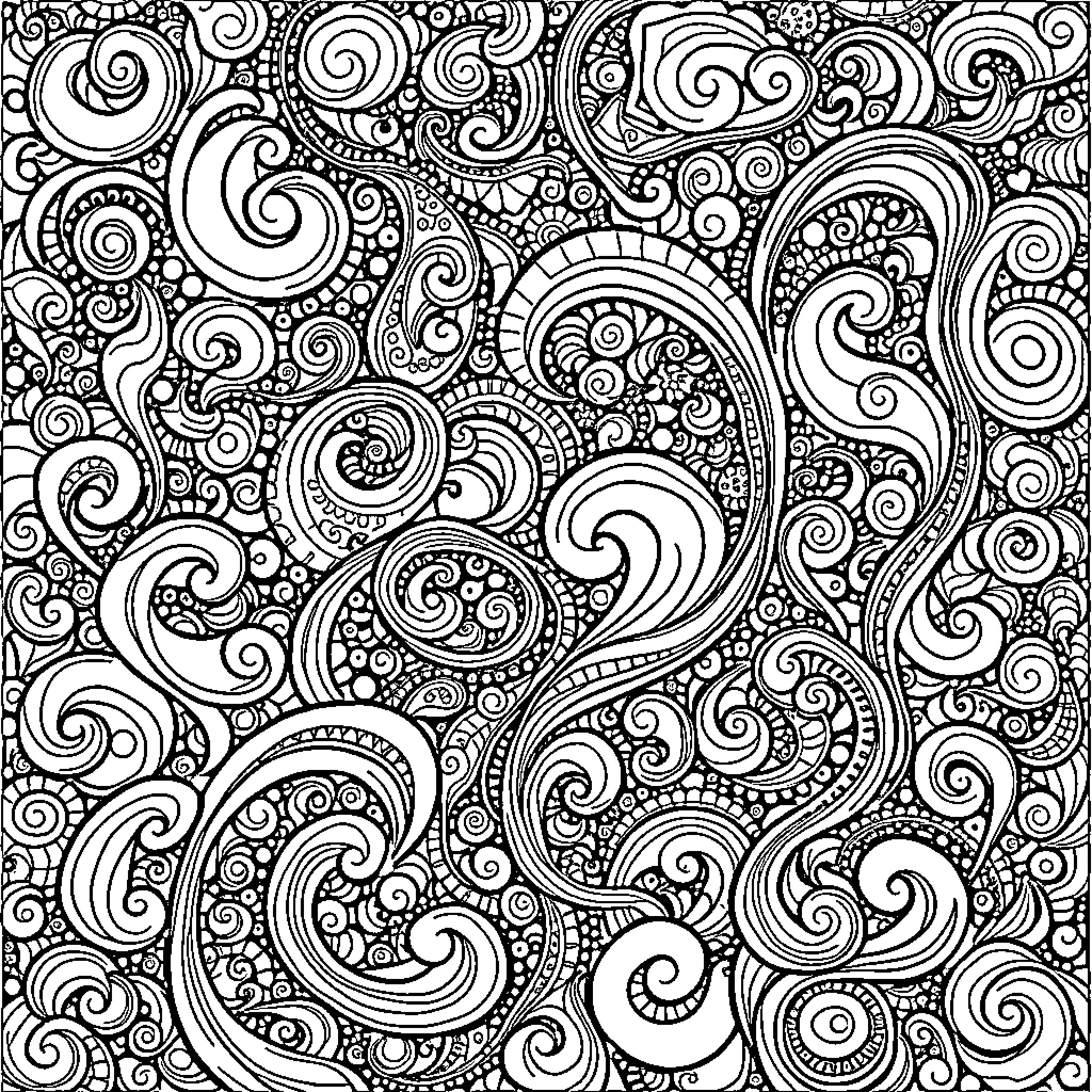 Abstract Swirling Patterns and Shapes Coloring Page (free black-and-white line drawing printable PDF for all, from beginners to advanced learners, including children, teens, adults, and seniors)