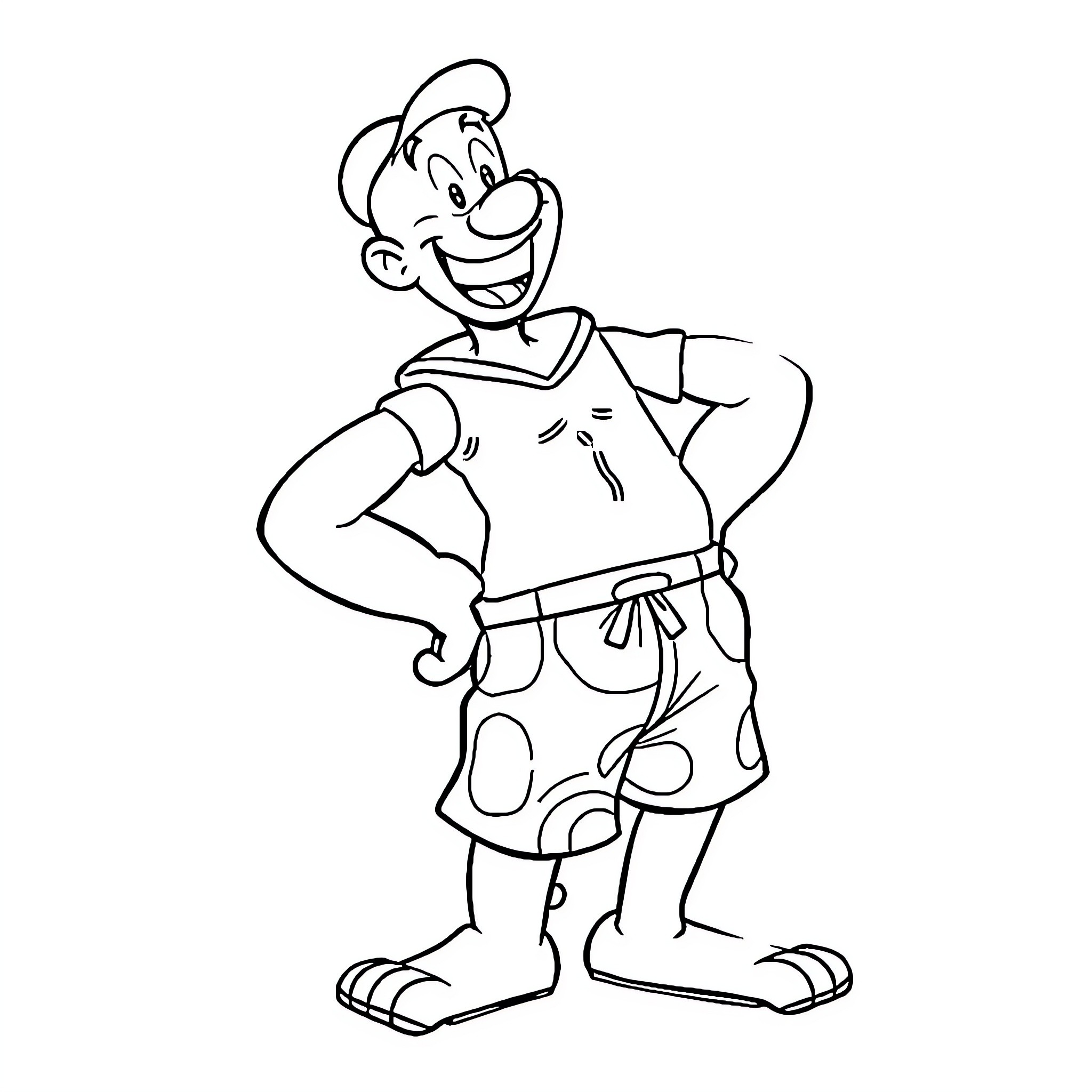 Popeye the Sailor Man in Action Coloring Page (free black-and-white line drawing printable PDF for all, from beginners to advanced learners, including children, teens, adults, and seniors)