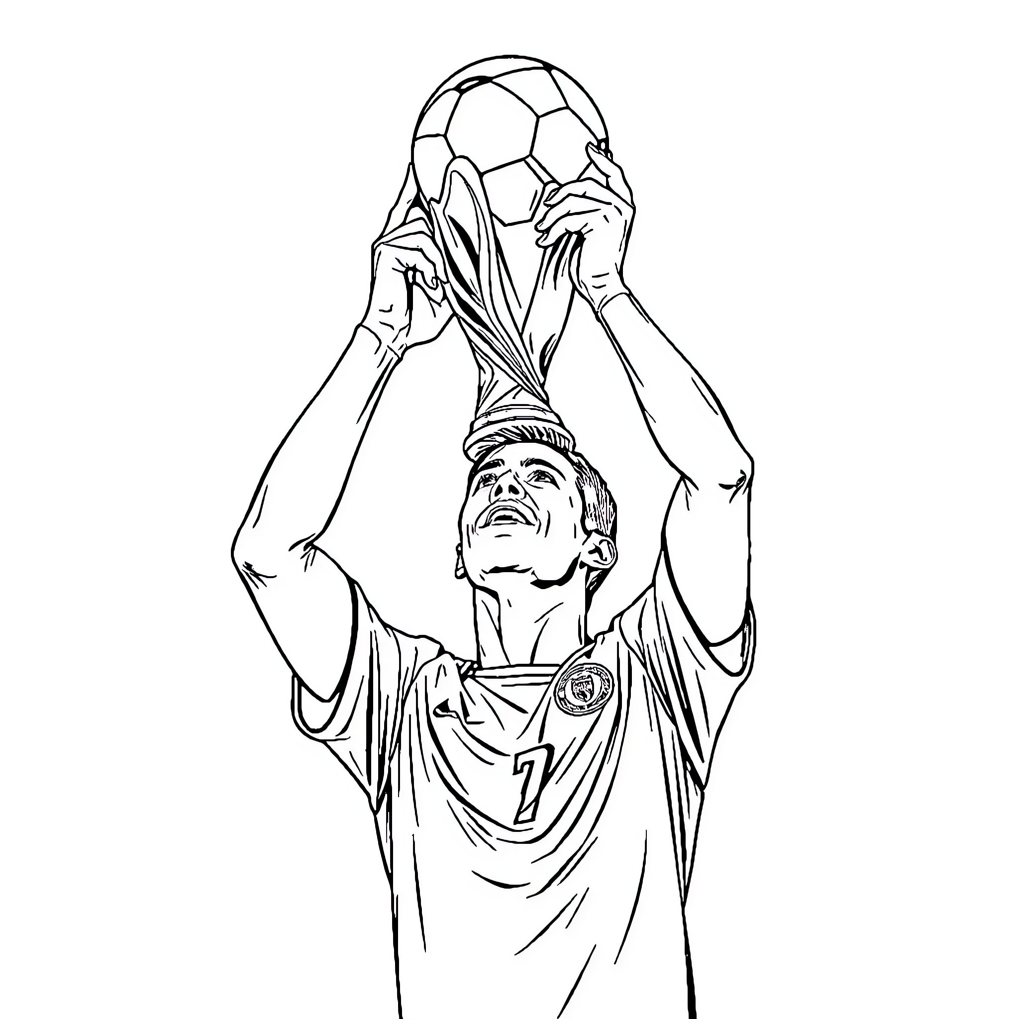 Ronaldo Heading the Soccer Ball with Determination Coloring Page (free black-and-white line drawing printable PDF for all, from beginners to advanced learners, including children, teens, adults, and seniors)
