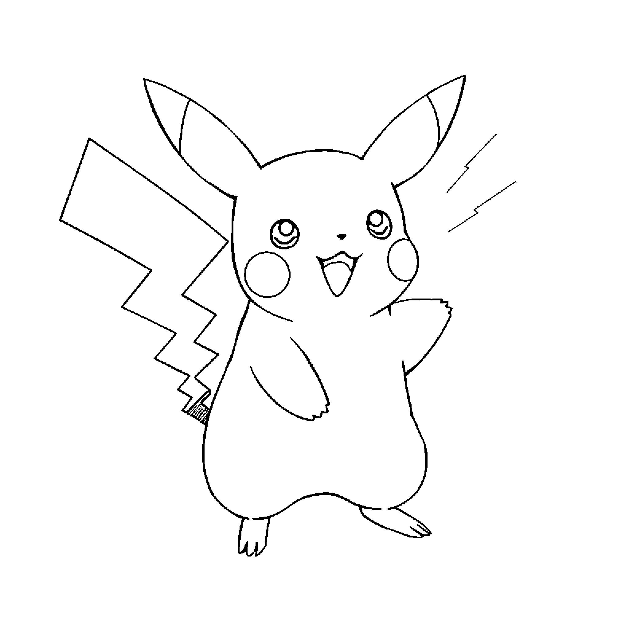Pikachu striking a surprised pose Coloring Page (free black-and-white line drawing printable PDF for all, from beginners to advanced learners, including children, teens, adults, and seniors)