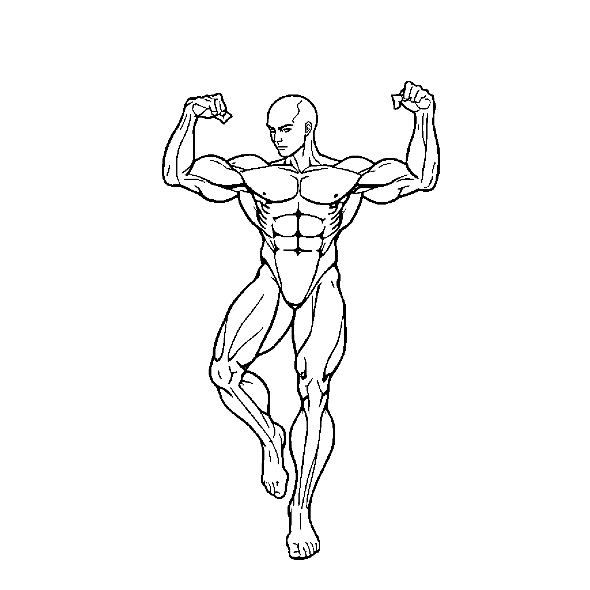 Muscle figure showcasing muscular physique Coloring Page (free black-and-white line drawing printable PDF for all, from beginners to advanced learners, including children, teens, adults, and seniors)