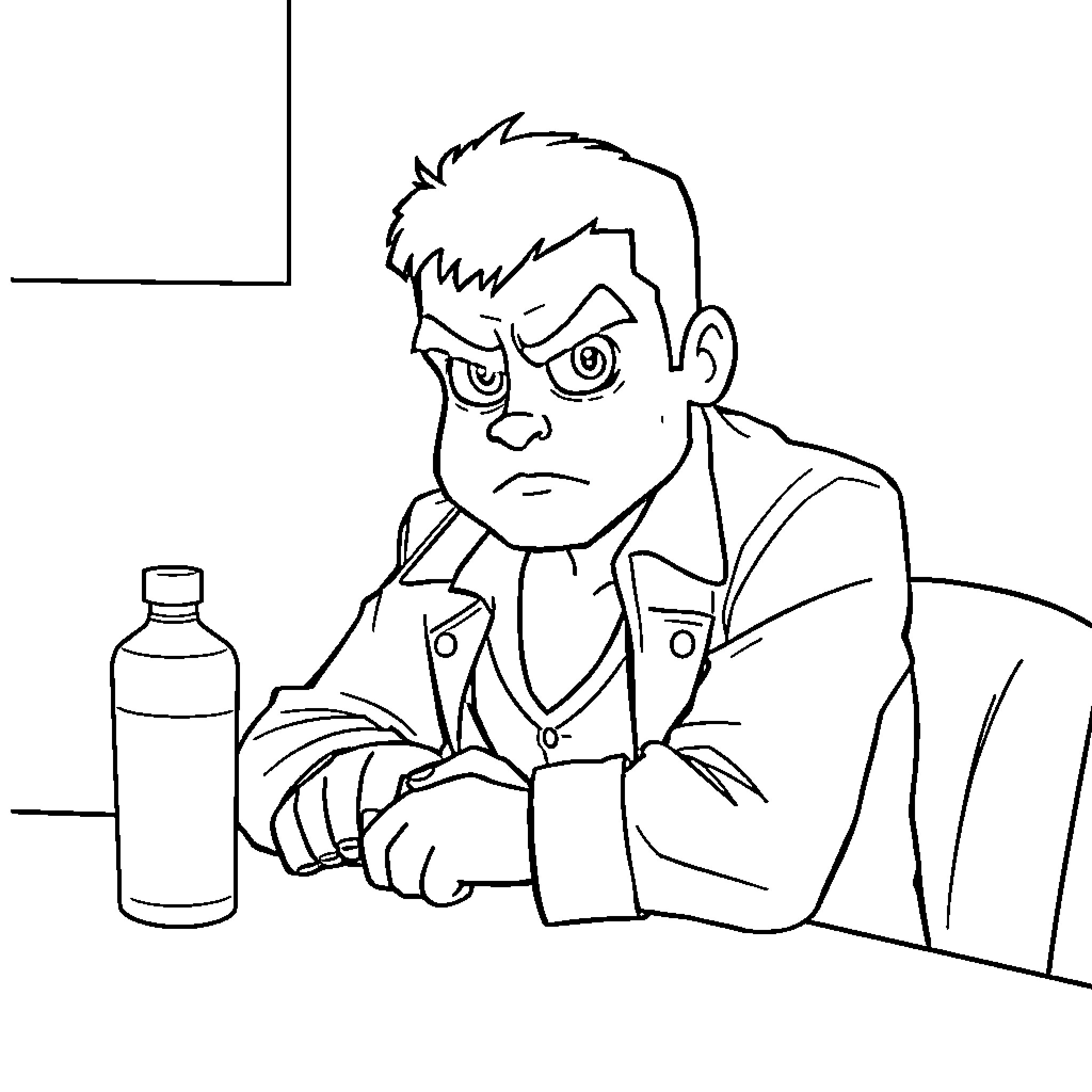 Bluey's Disgruntled Office Worker Coloring Page (free black-and-white line drawing printable PDF for all, from beginners to advanced learners, including children, teens, adults, and seniors)