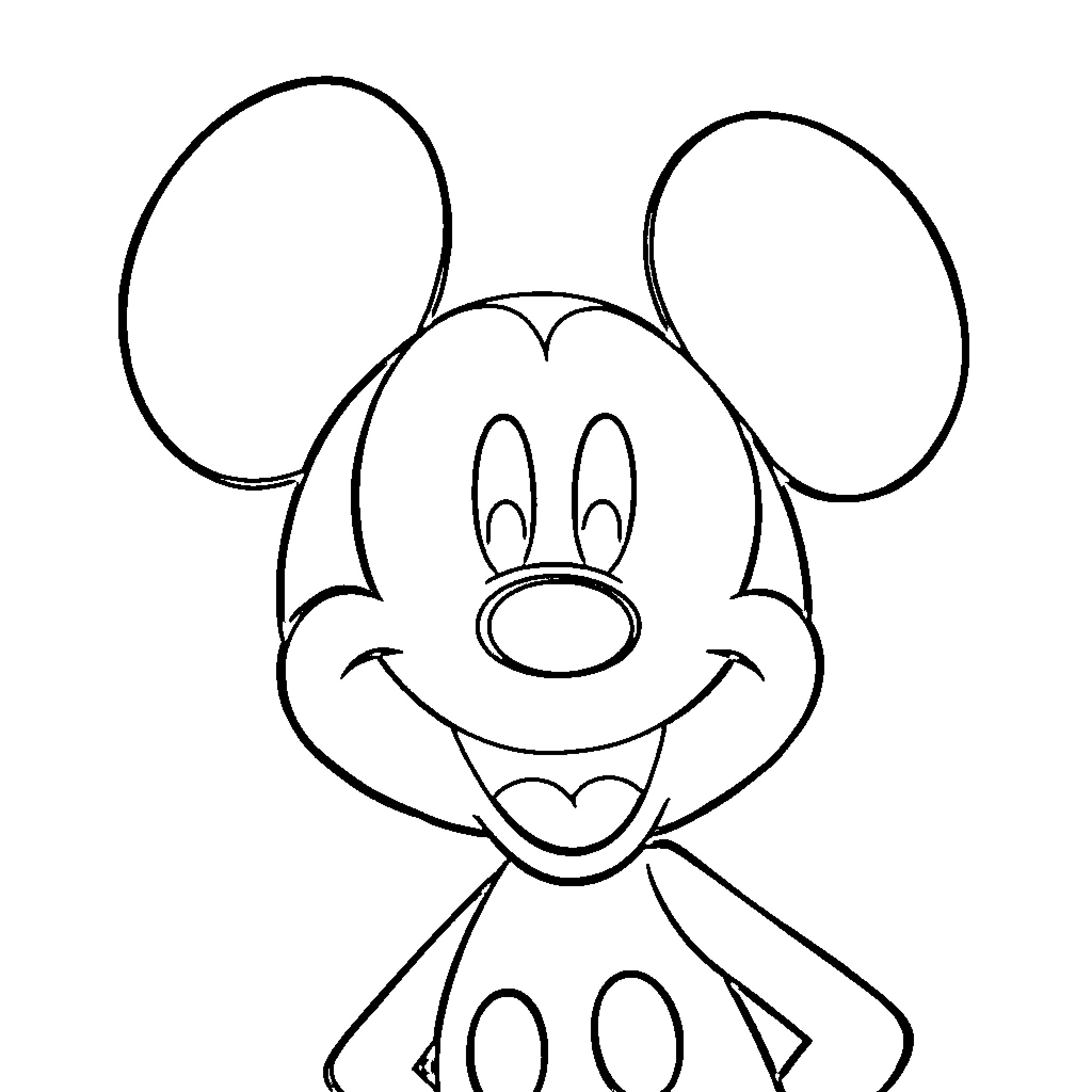 Mickey Mouse in a simple line drawing Coloring Page (free black-and-white line drawing printable PDF for all, from beginners to advanced learners, including children, teens, adults, and seniors)