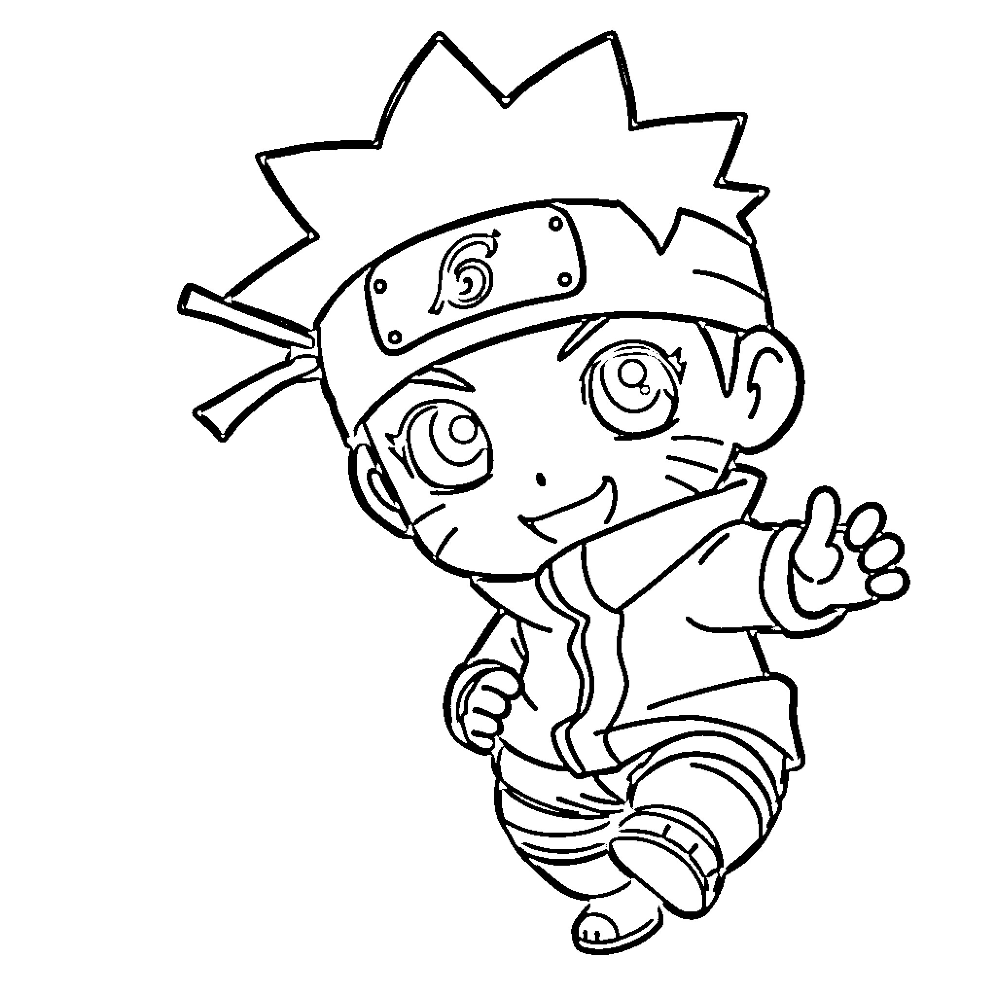 Naruto character in action pose with signature headband Coloring Page (free black-and-white line drawing printable PDF for all, from beginners to advanced learners, including children, teens, adults, and seniors)