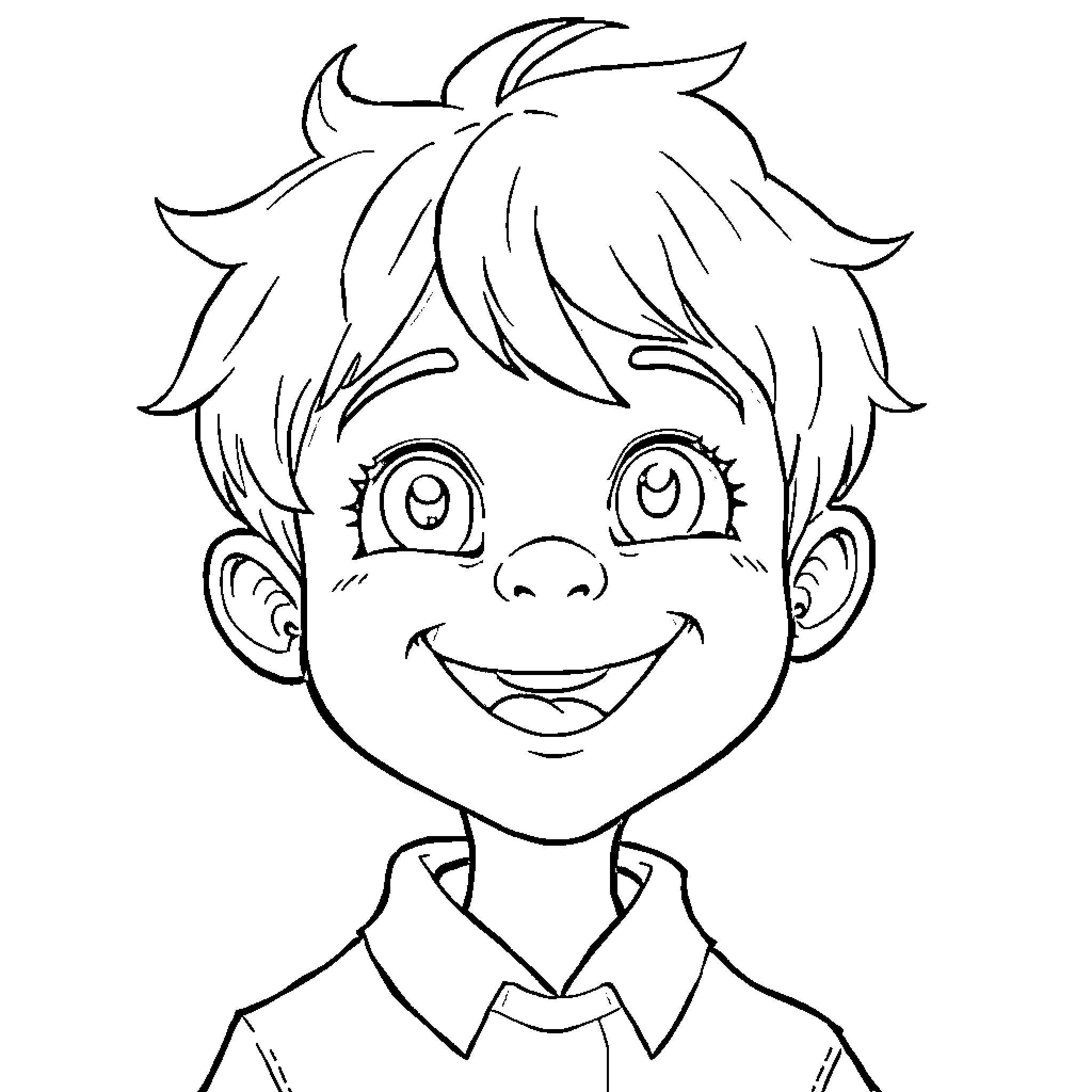 Boy with a cheerful expression Coloring Page (free black-and-white line drawing printable PDF for all, from beginners to advanced learners, including children, teens, adults, and seniors)