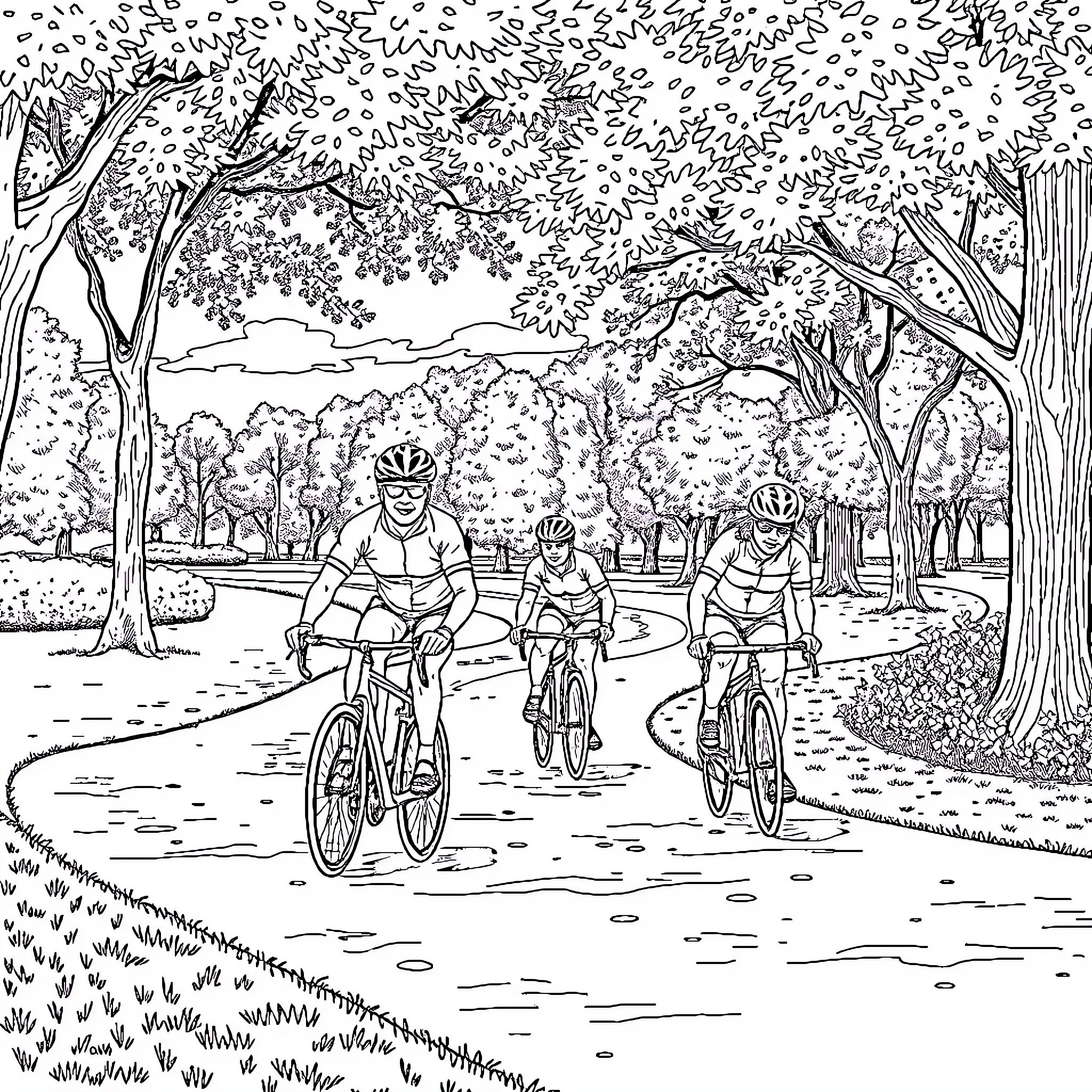 Chase through the Enchanting Forest Coloring Page (free black-and-white line drawing printable PDF for all, from beginners to advanced learners, including children, teens, adults, and seniors)