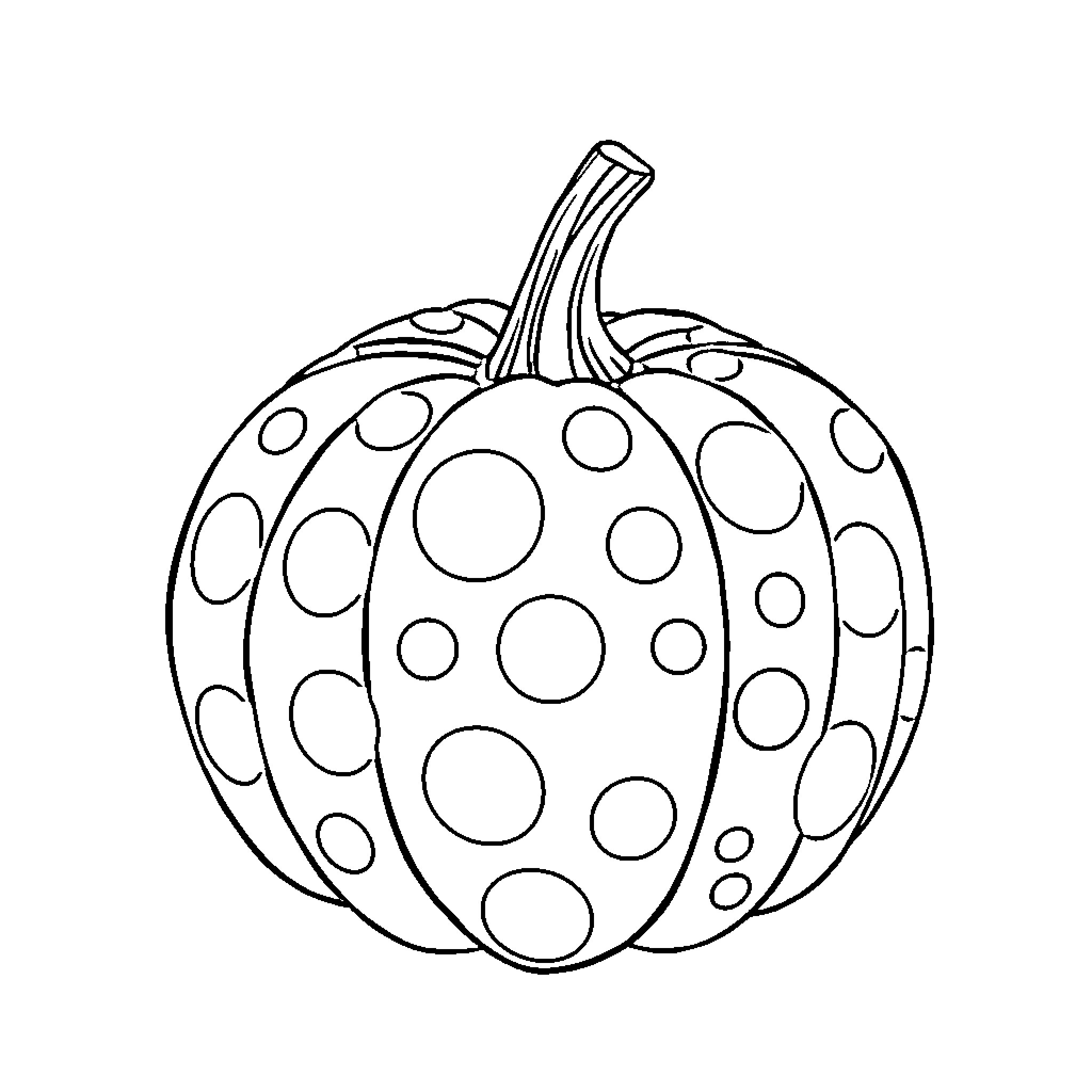 Pumpkin with polka dot pattern Coloring Page (free black-and-white line drawing printable PDF for all, from beginners to advanced learners, including children, teens, adults, and seniors)