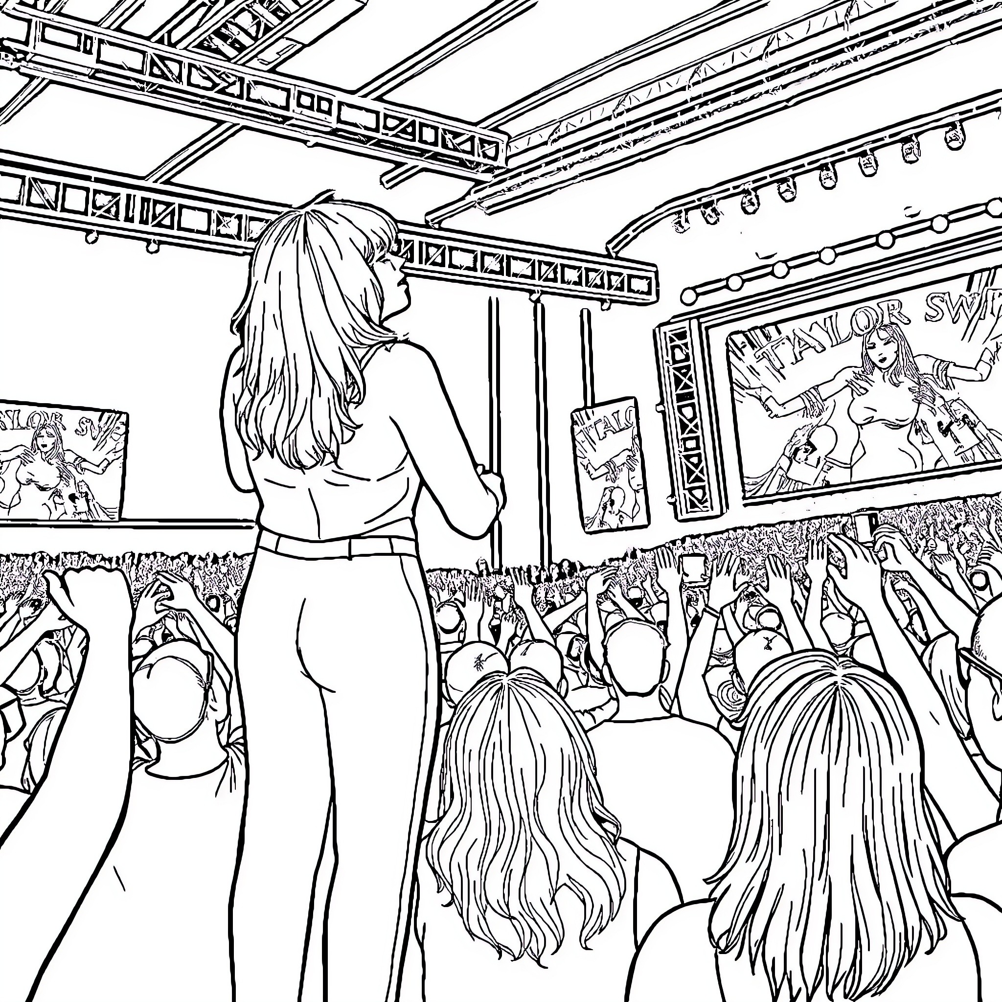 Mega Mind: Performer Entertaining Enthusiastic Crowd Coloring Page (free black-and-white line drawing printable PDF for all, from beginners to advanced learners, including children, teens, adults, and seniors)