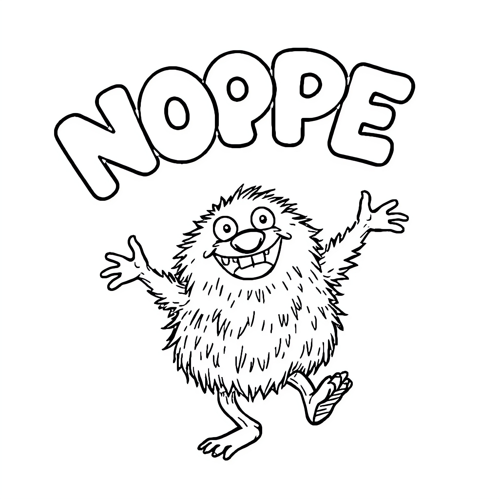 Monster Noppe shouting excitedly Coloring Page (free black-and-white line drawing printable PDF for all, from beginners to advanced learners, including children, teens, adults, and seniors)