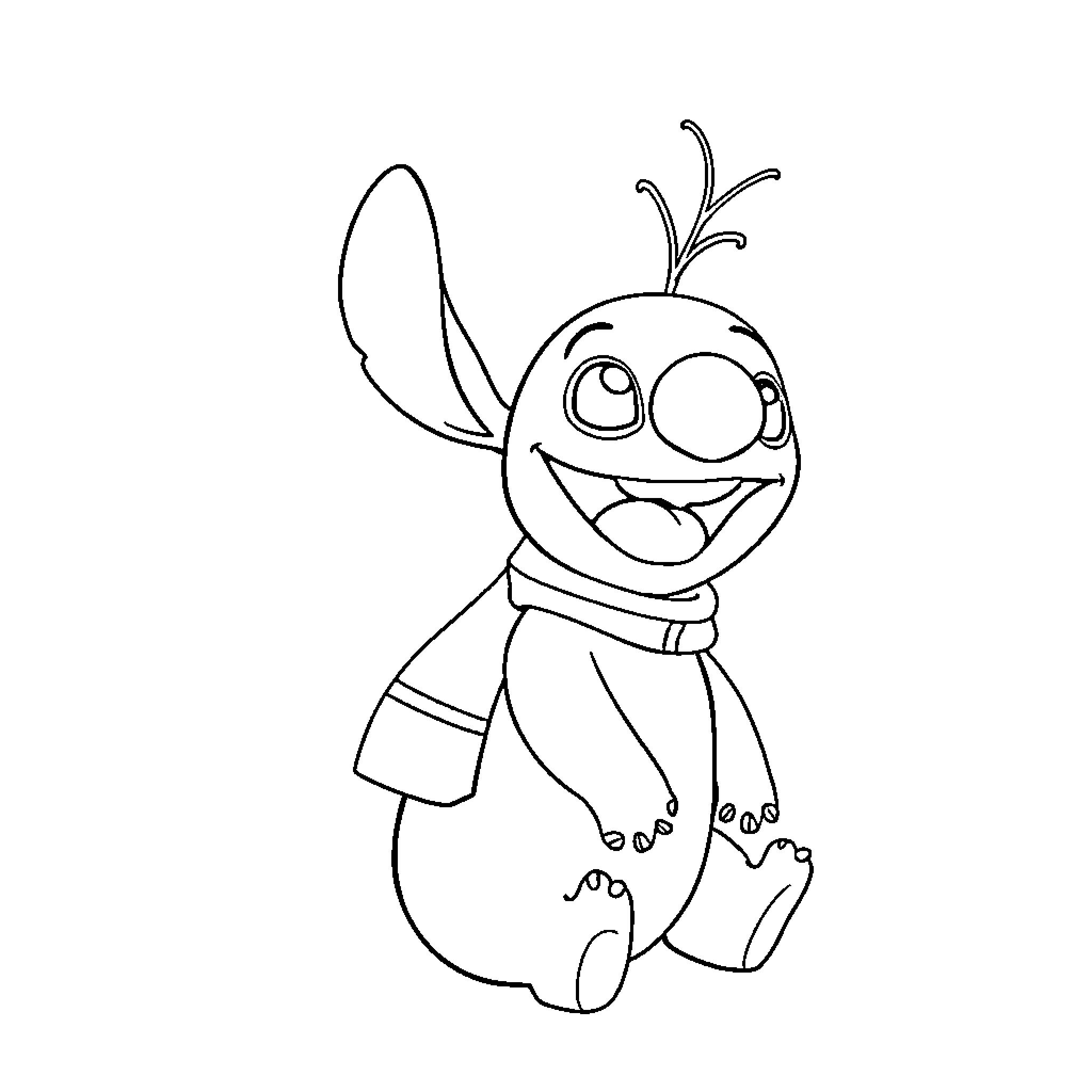 Olaf the happy snowman in winter outfit Coloring Page (free black-and-white line drawing printable PDF for all, from beginners to advanced learners, including children, teens, adults, and seniors)