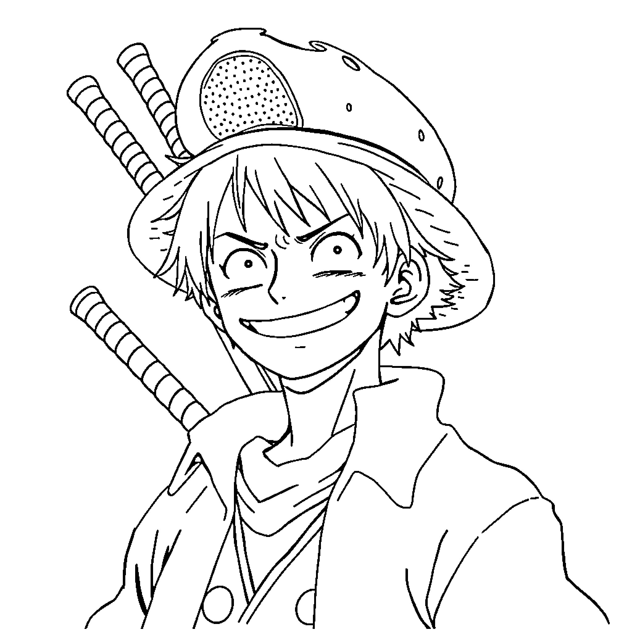 Luffy's Exuberant Adventure Coloring Page (free black-and-white line drawing printable PDF for all, from beginners to advanced learners, including children, teens, adults, and seniors)