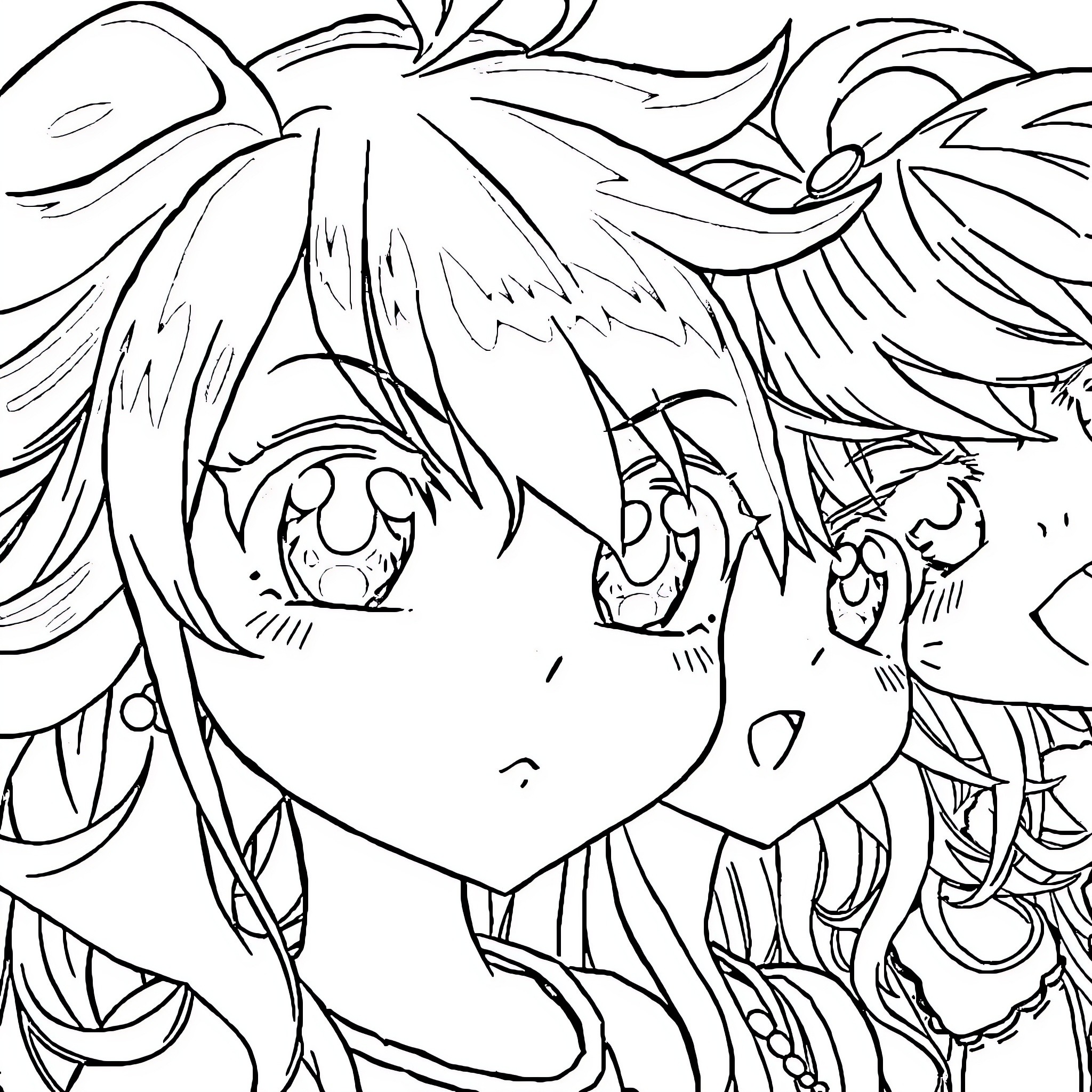 Anime character with expressive facial features Coloring Page (free black-and-white line drawing printable PDF for all, from beginners to advanced learners, including children, teens, adults, and seniors)