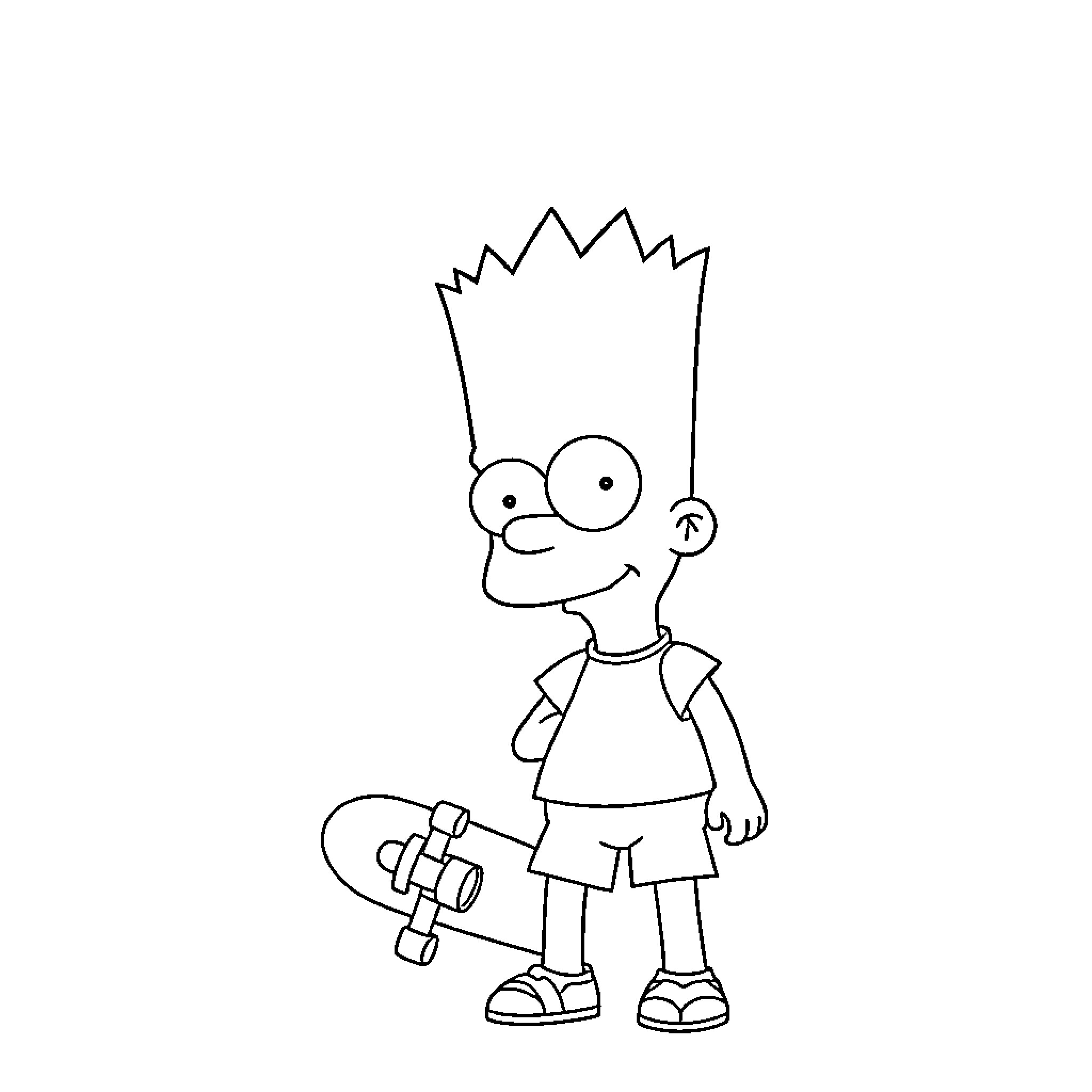 Bart Simpson enjoying skateboarding adventure Coloring Page (free black-and-white line drawing printable PDF for all, from beginners to advanced learners, including children, teens, adults, and seniors)