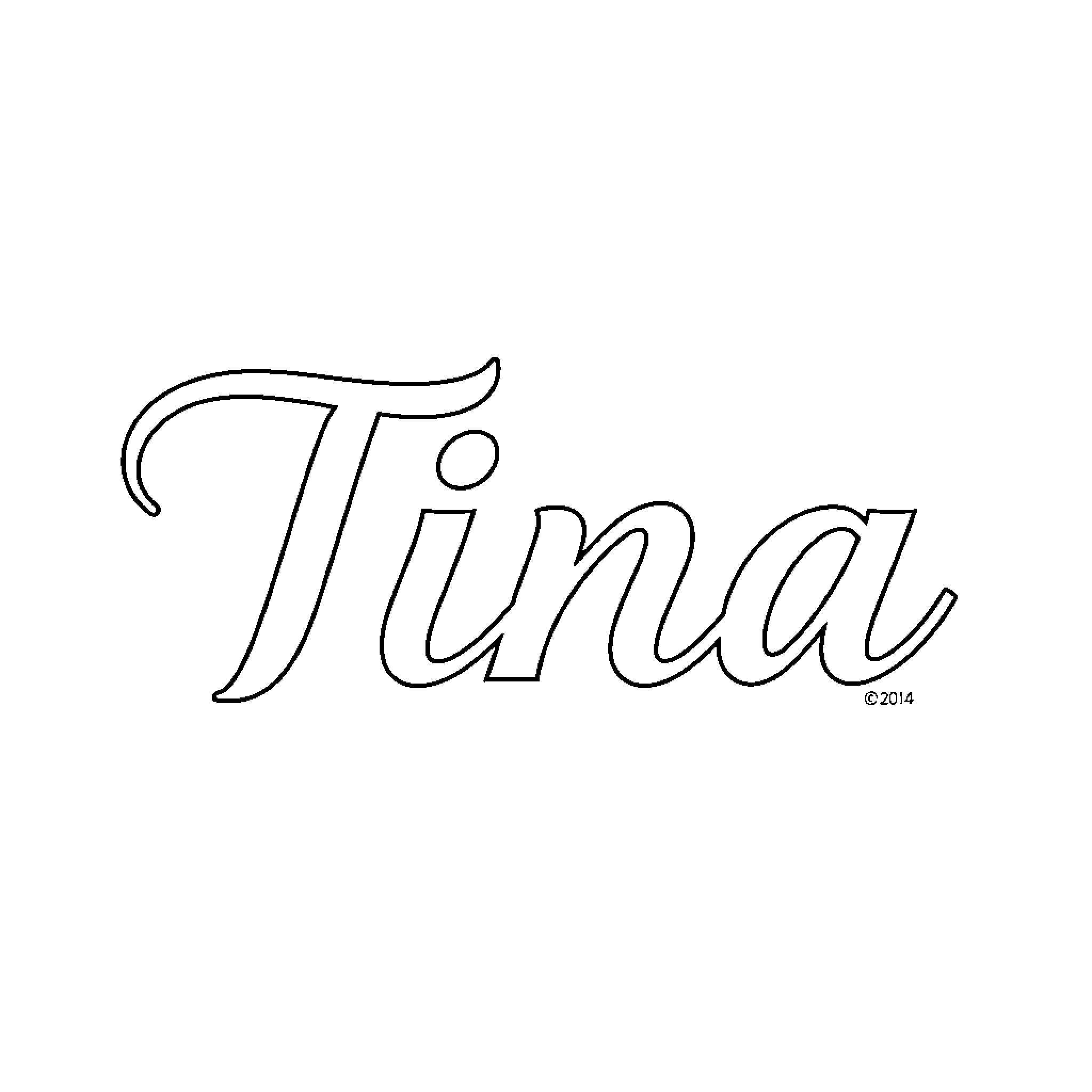 Tina's name in cursive lettering Coloring Page (free black-and-white line drawing printable PDF for all, from beginners to advanced learners, including children, teens, adults, and seniors)