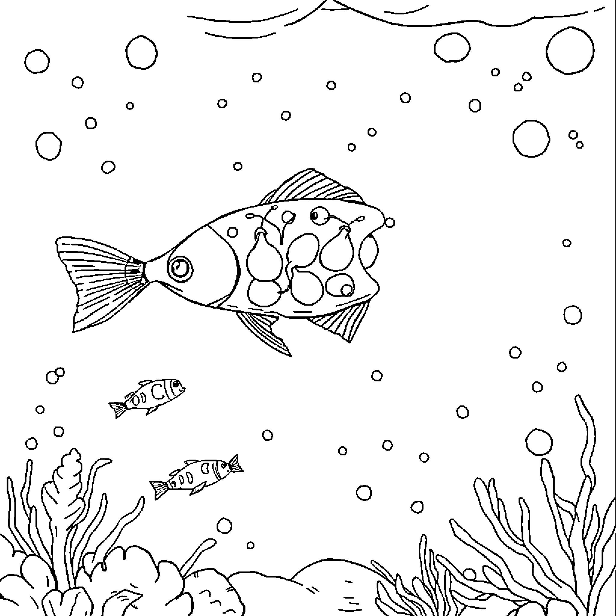 Zooplankton exploring the underwater world Coloring Page (free black-and-white line drawing printable PDF for all, from beginners to advanced learners, including children, teens, adults, and seniors)