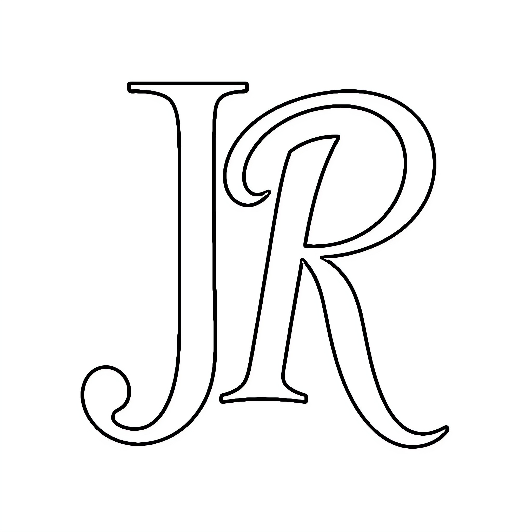 Logo with stylized letter 'Jr' Coloring Page (free black-and-white line drawing printable PDF for all, from beginners to advanced learners, including children, teens, adults, and seniors)