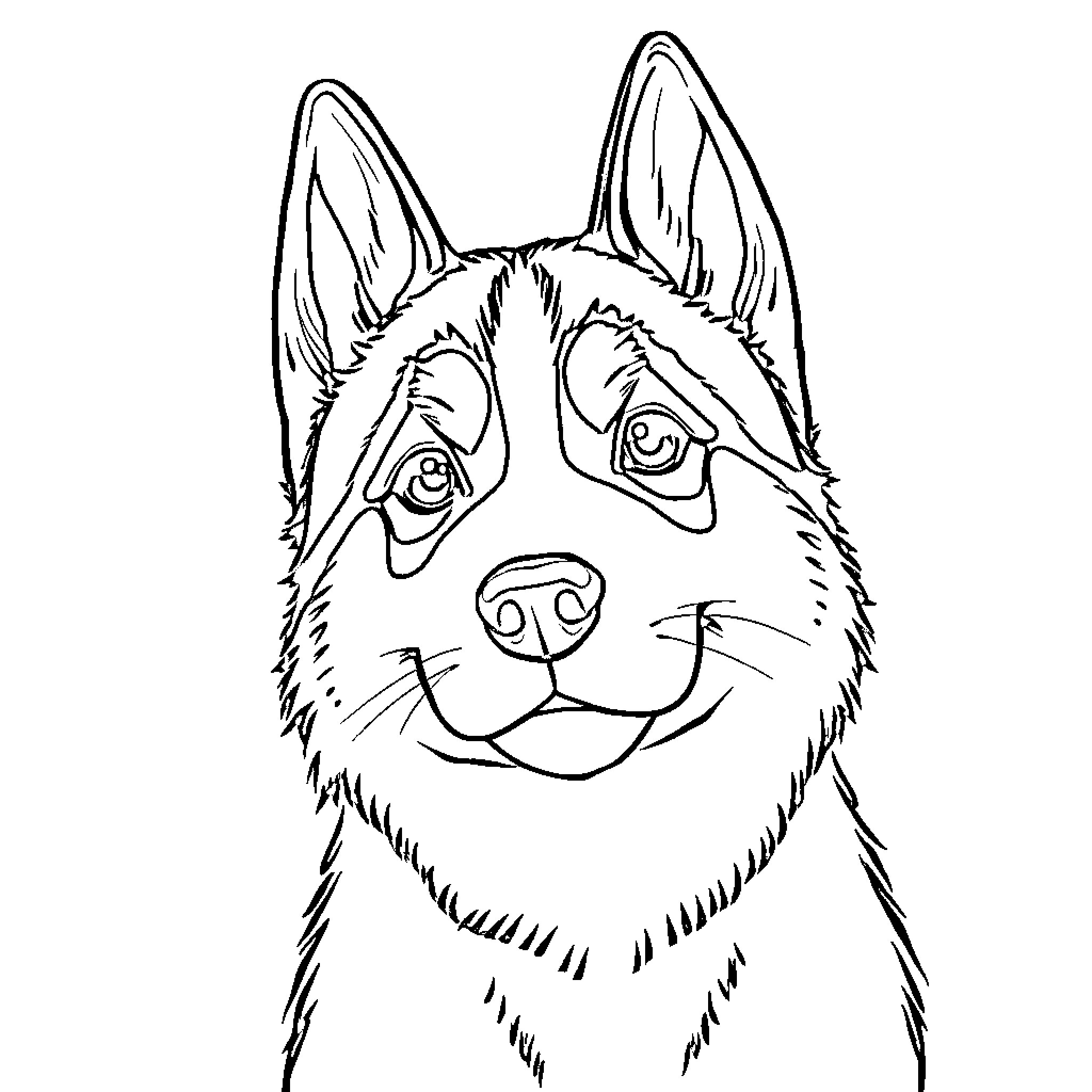 Husky dog with playful expression Coloring Page (free black-and-white line drawing printable PDF for all, from beginners to advanced learners, including children, teens, adults, and seniors)